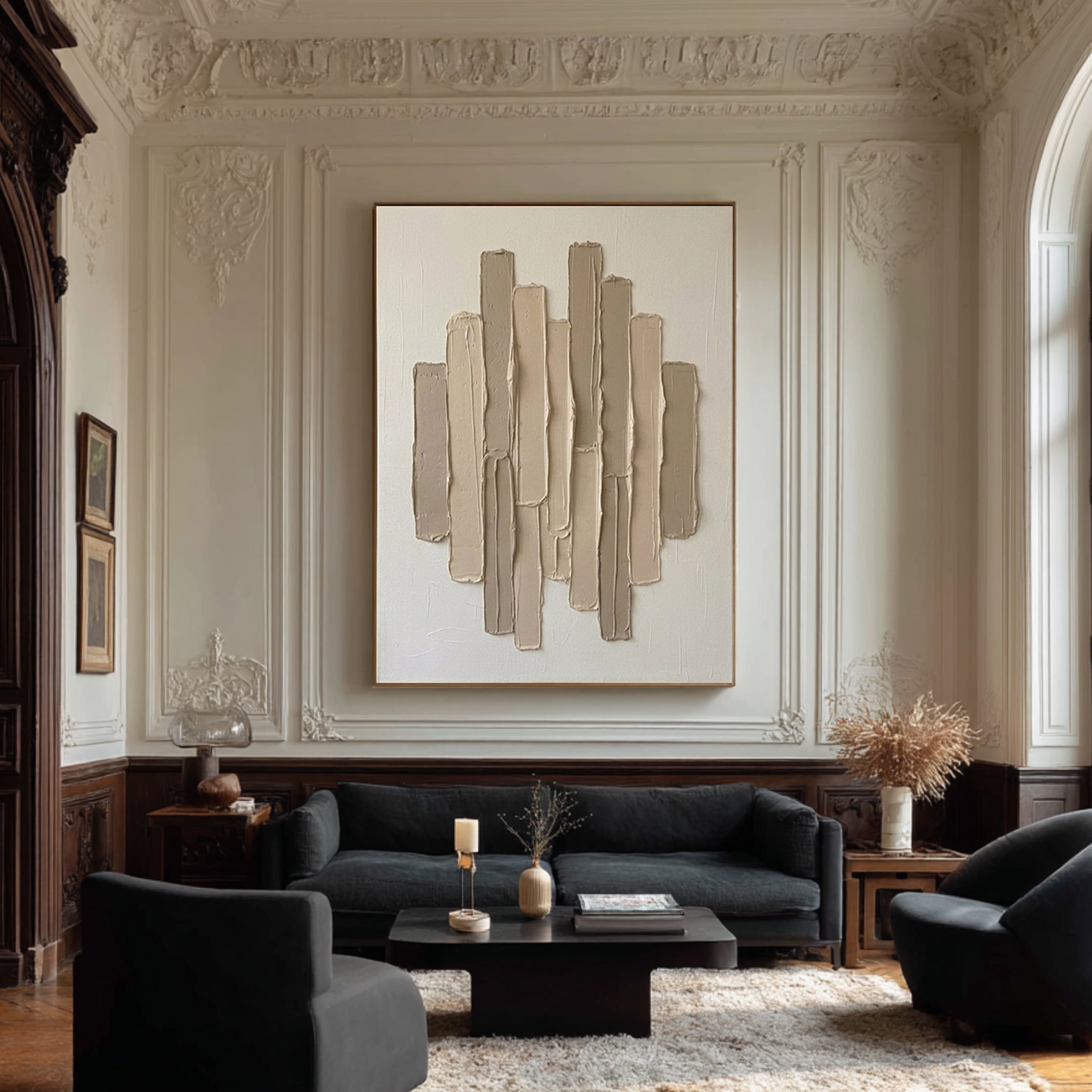Large Neutral Vertical Textured Canvas Art Modern Minimalist Wall Decor
