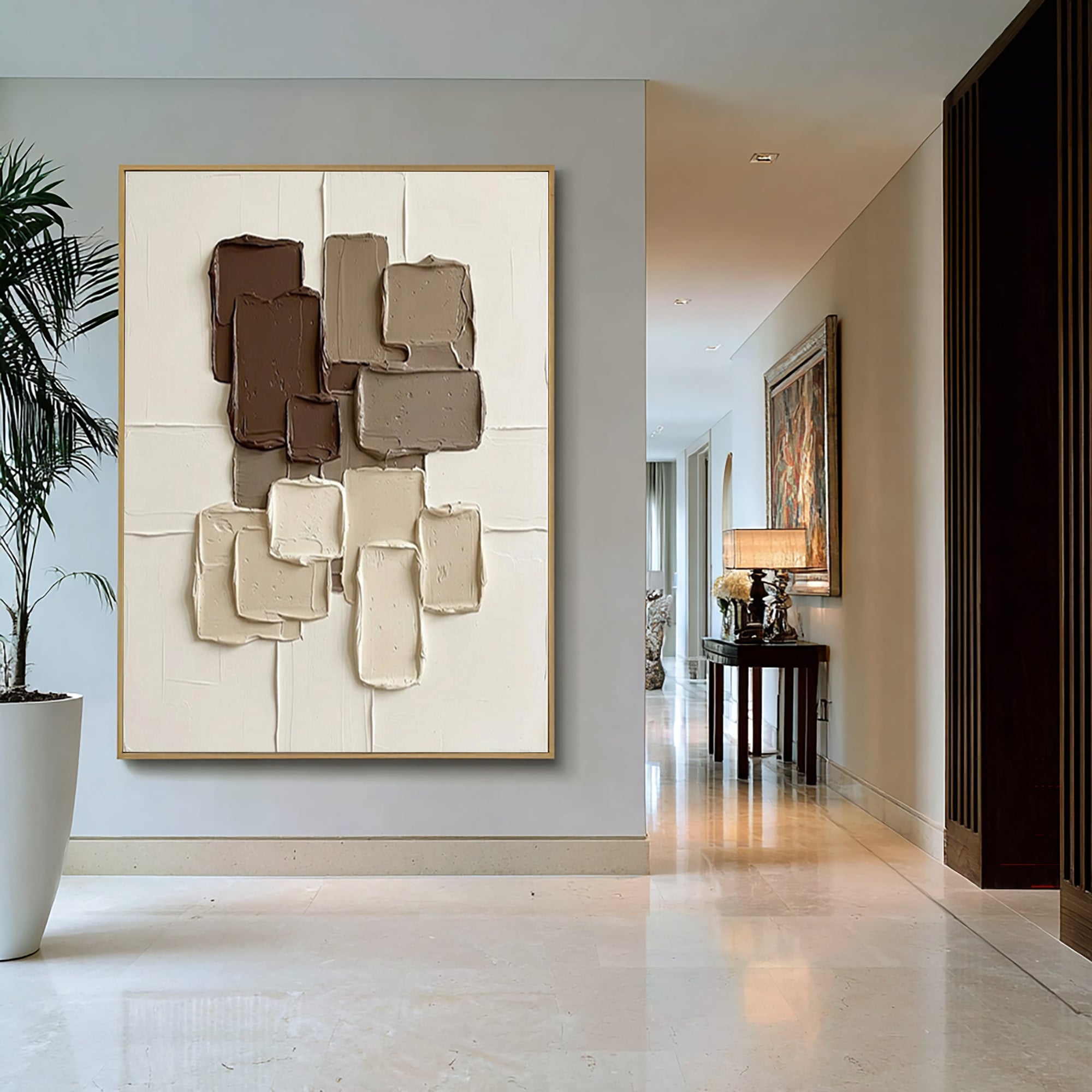 Large Brown Architectural Textured Canvas Art Contemporary Wall Decor