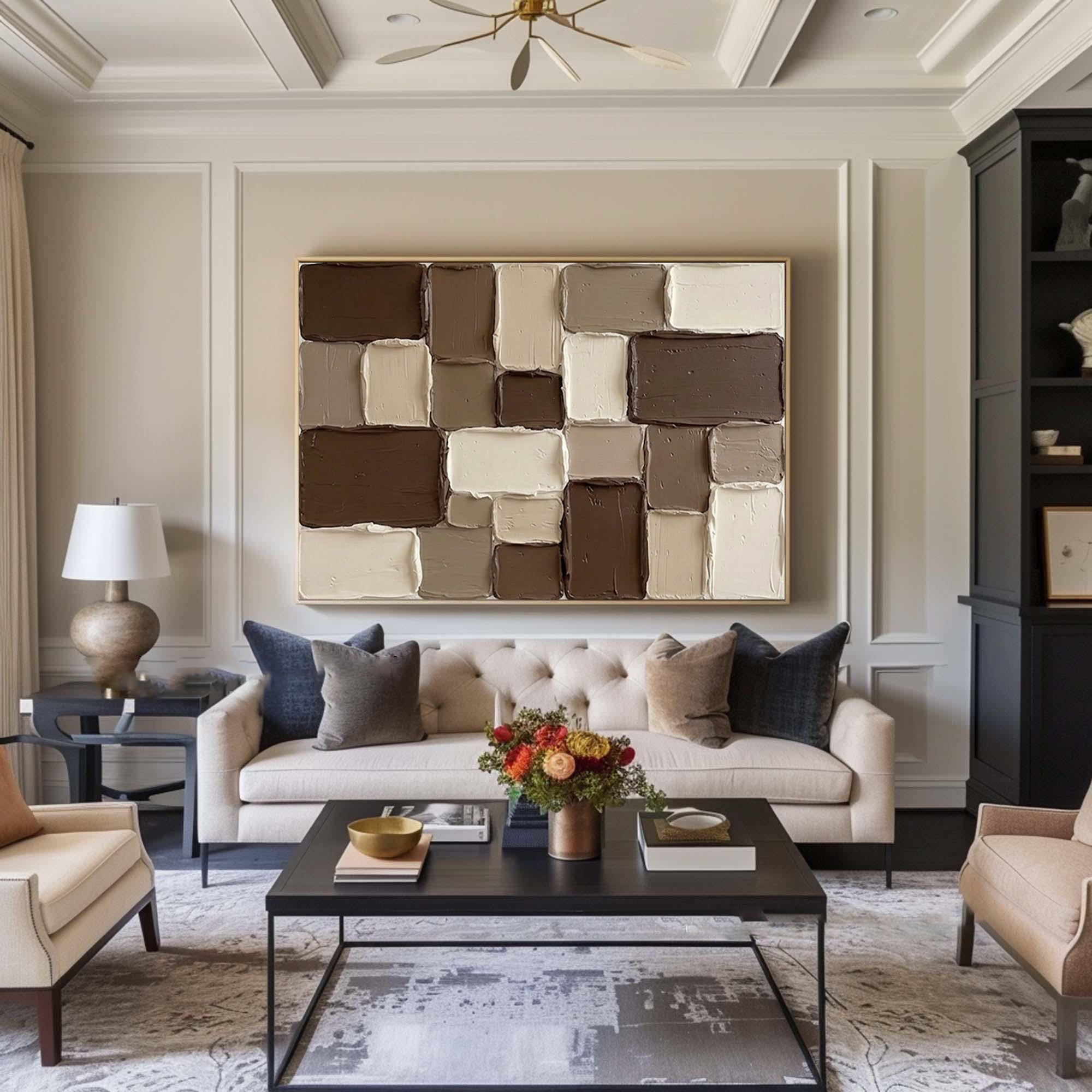 Large Brown and Beige Textured Wall Art Modern Abstract Canvas Painting