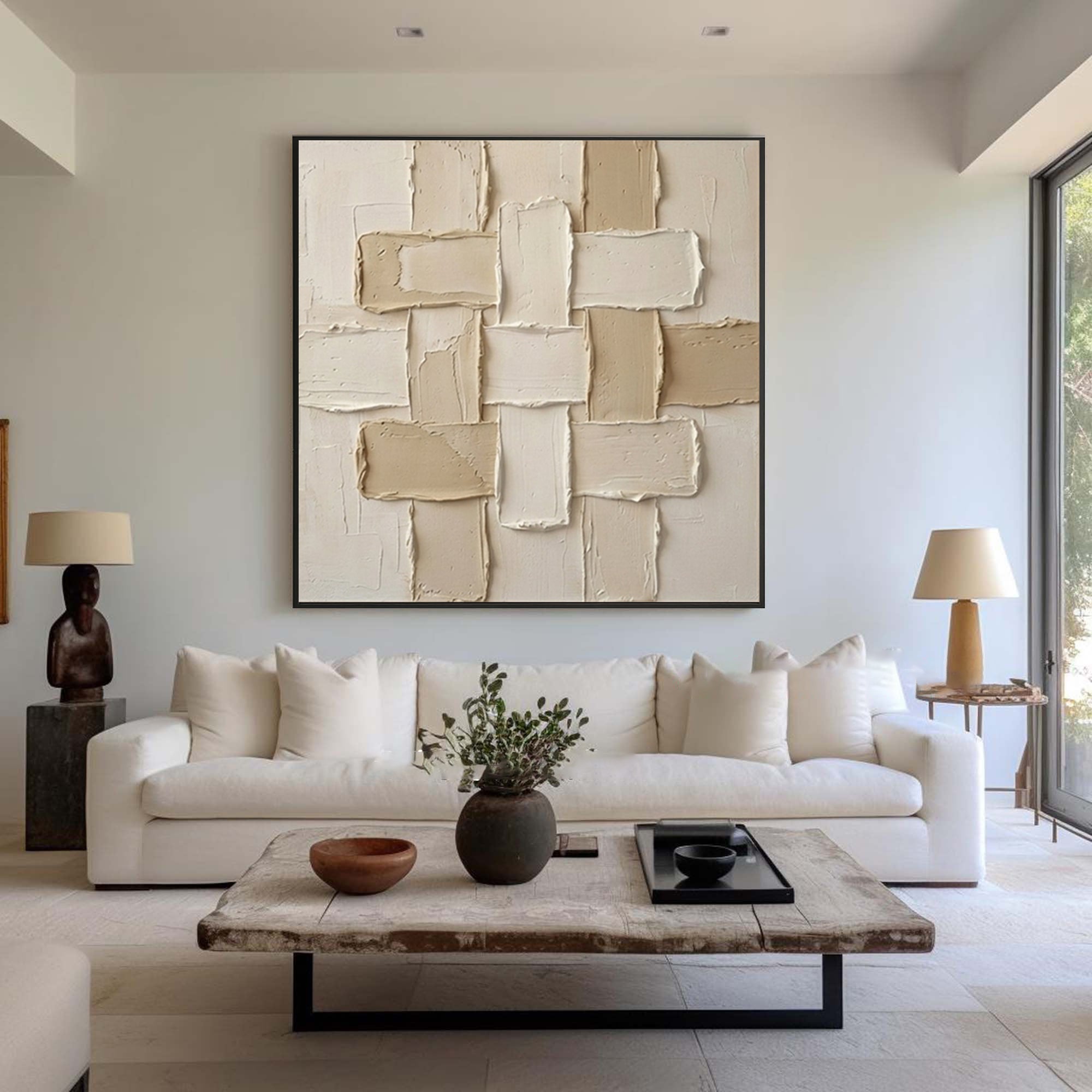 Large Interlocking Forms Wall Art Neutral Contemporary Textured Painting