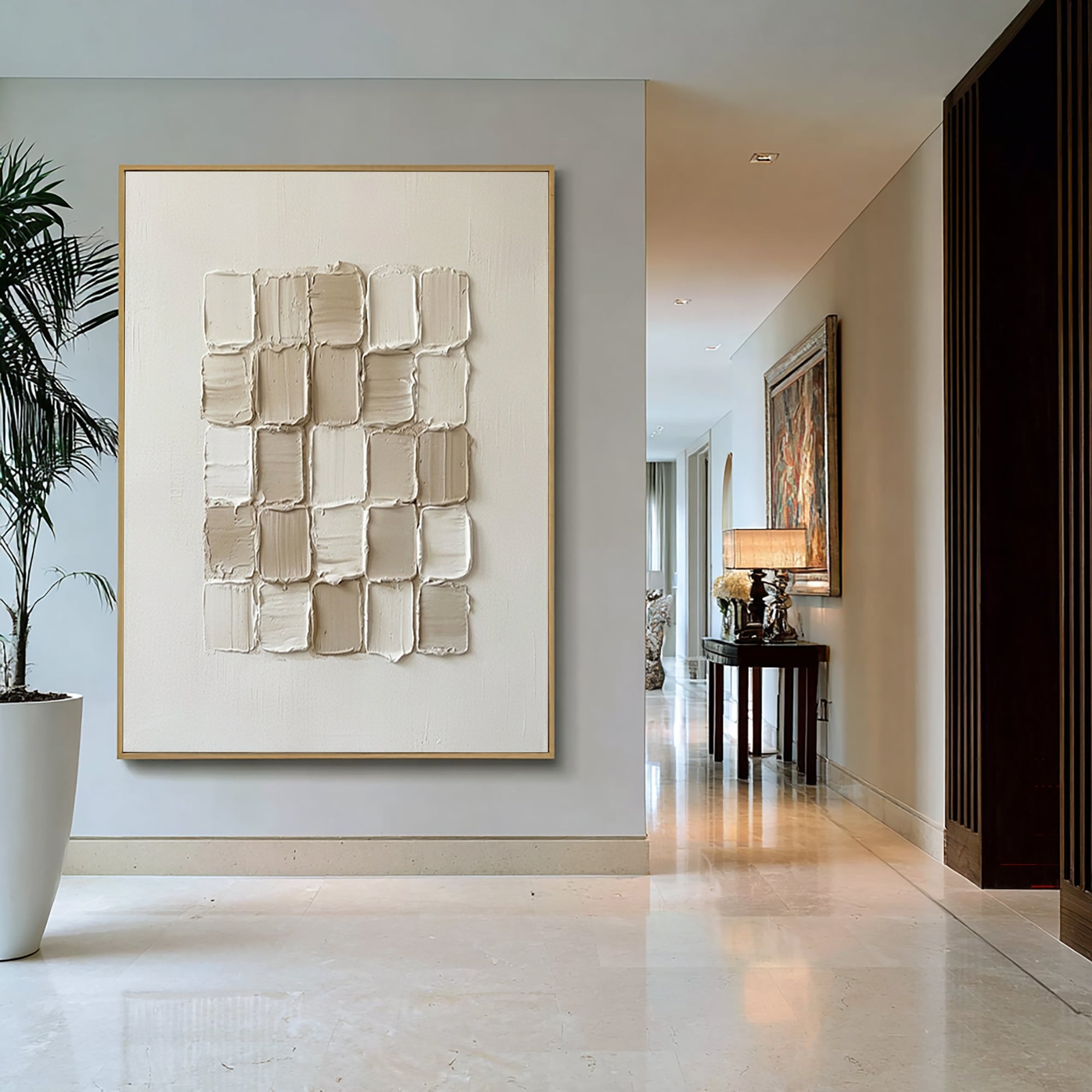 Large Structured Geometry Wall Art Contemporary Neutral Canvas Painting