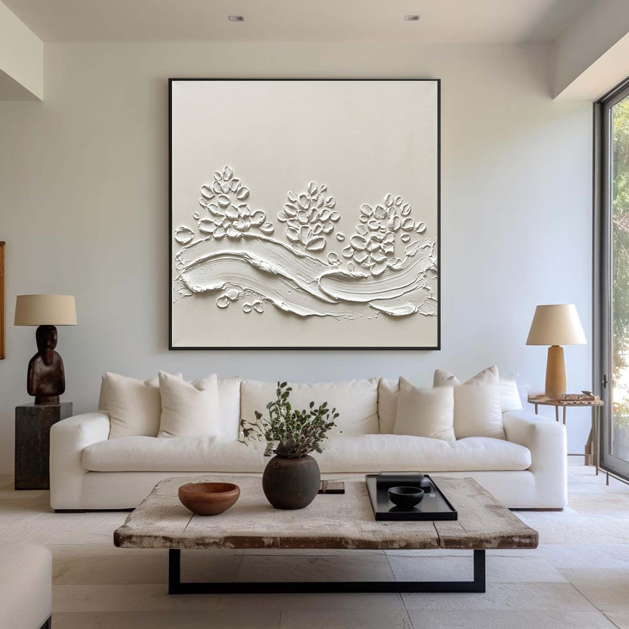 Large Minimalist Floral Textured Wall Art Contemporary Neutral Hand Painted Canvas Painting