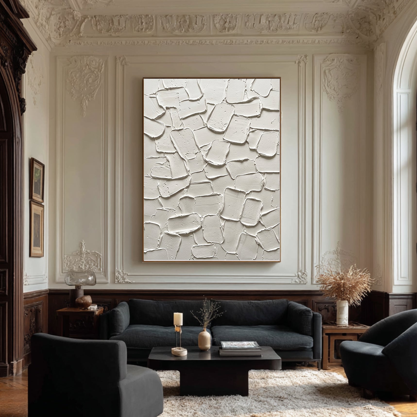 Large Modern Textured Canvas Art | Neutral Abstract Geometric Painting