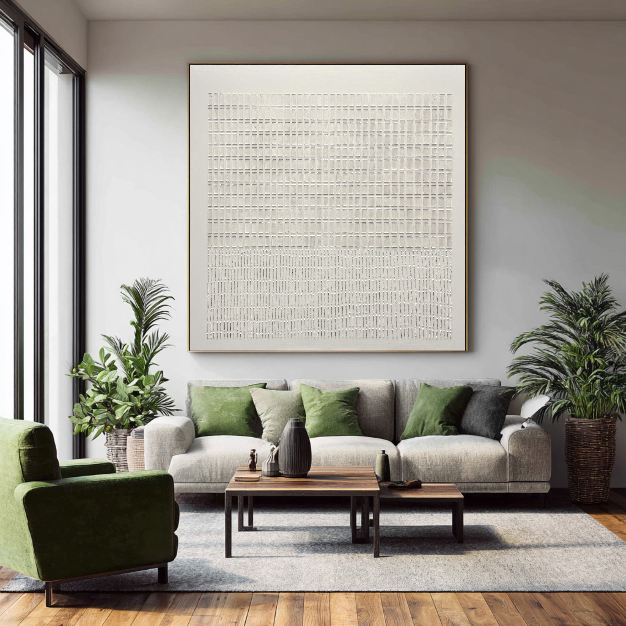 Large Minimal Abstract Oil Painting, Beige Textured Statement Wall Art for Hallway Decor #WAC 017