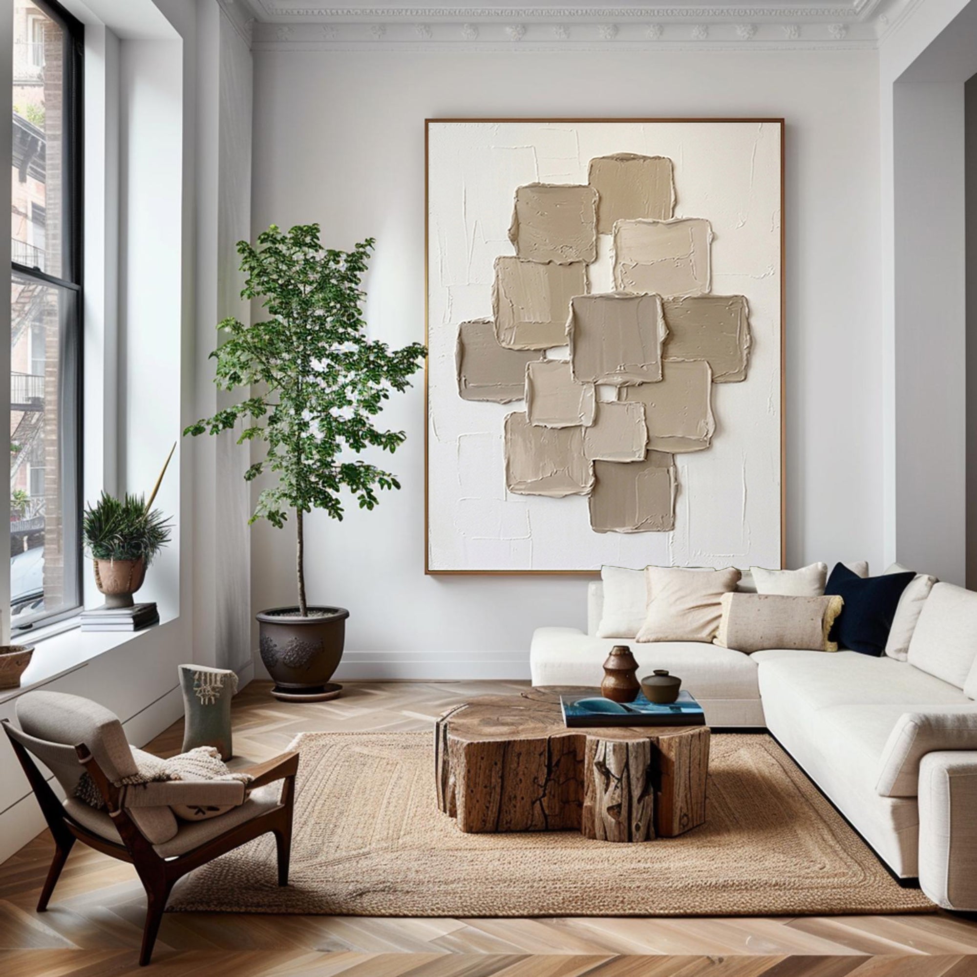 Large Contemporary Square Texture Painting Handmade Neutral Wall Art