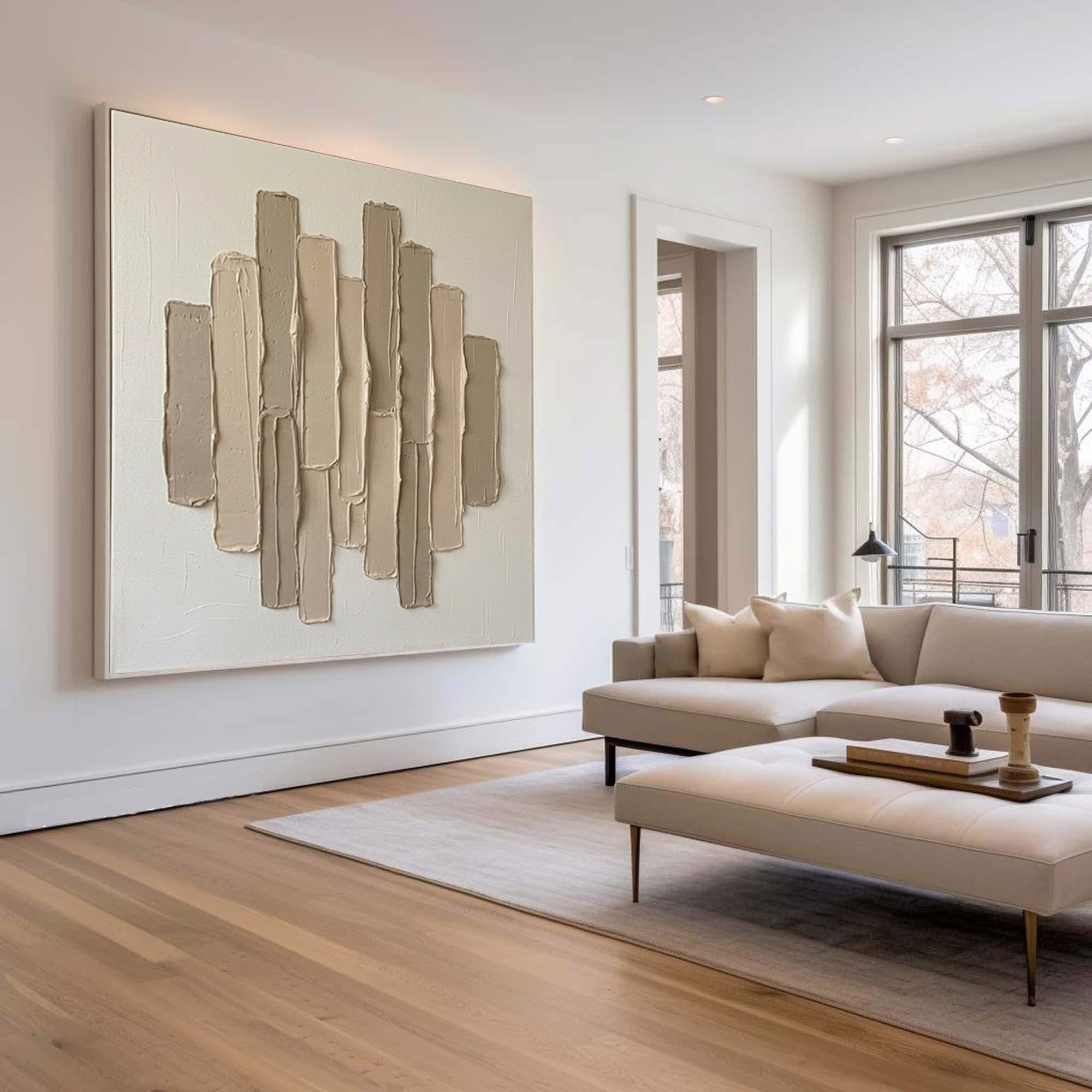 Large Linear Sculptural Wall Art Neutral Contemporary Hand Painted Texture Canvas