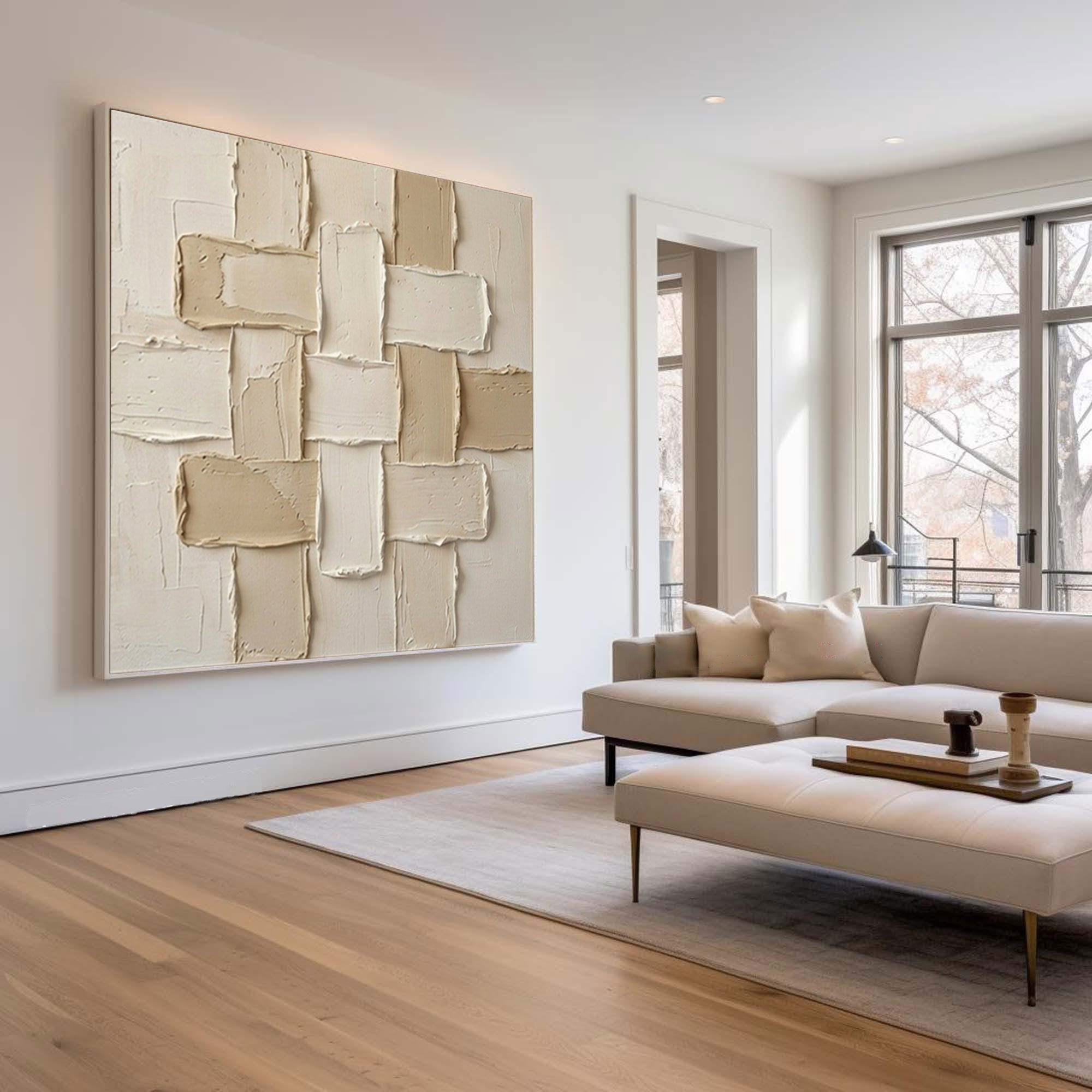 Large Interlocking Forms Wall Art Neutral Contemporary Textured Painting