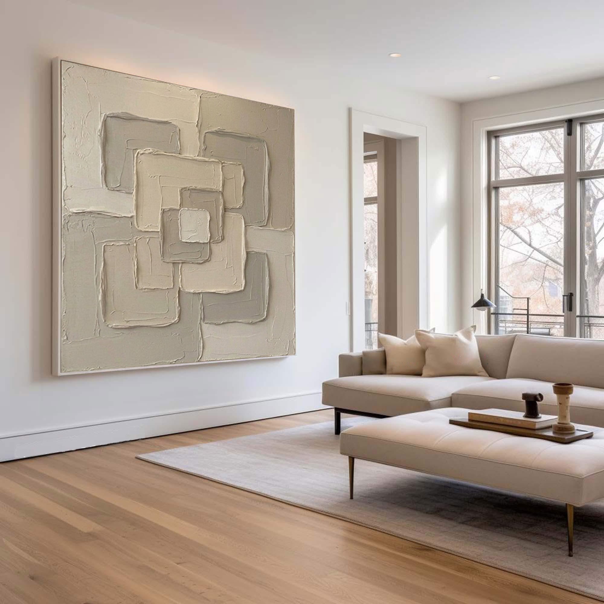 Large Connected Square Wall Art Contemporary Neutral Sculptural Canvas Painting