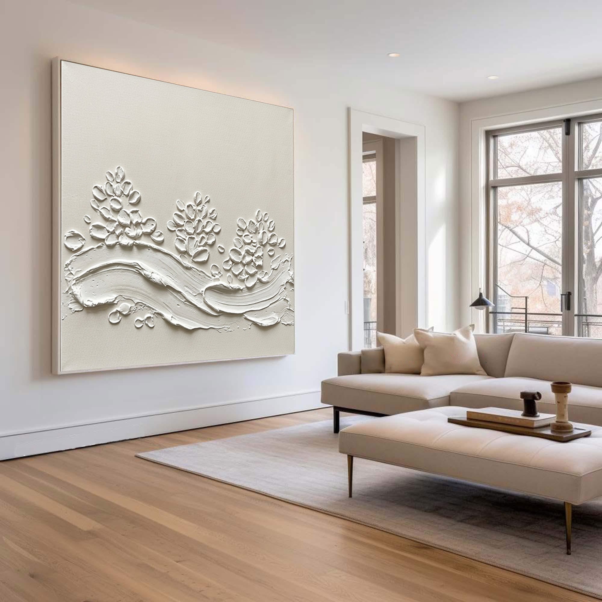 Large Minimalist Floral Textured Wall Art Contemporary Neutral Hand Painted Canvas Painting