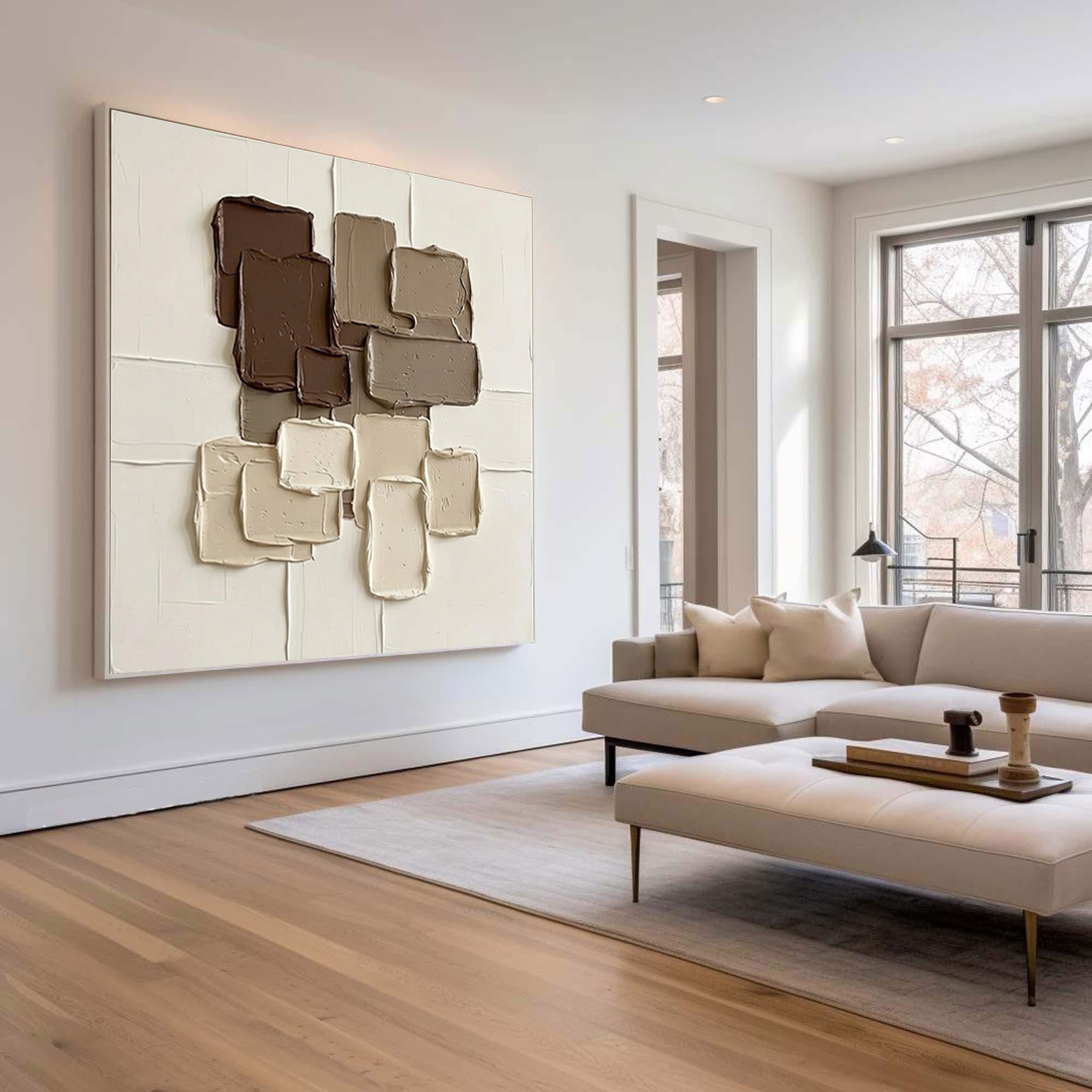 Large Mocha Texture Wall Art Contemporary Neutral Brown Abstract Painting