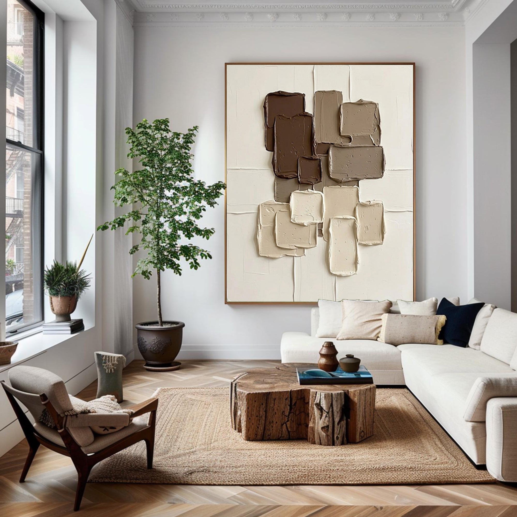 Large Brown Architectural Textured Canvas Art Contemporary Wall Decor