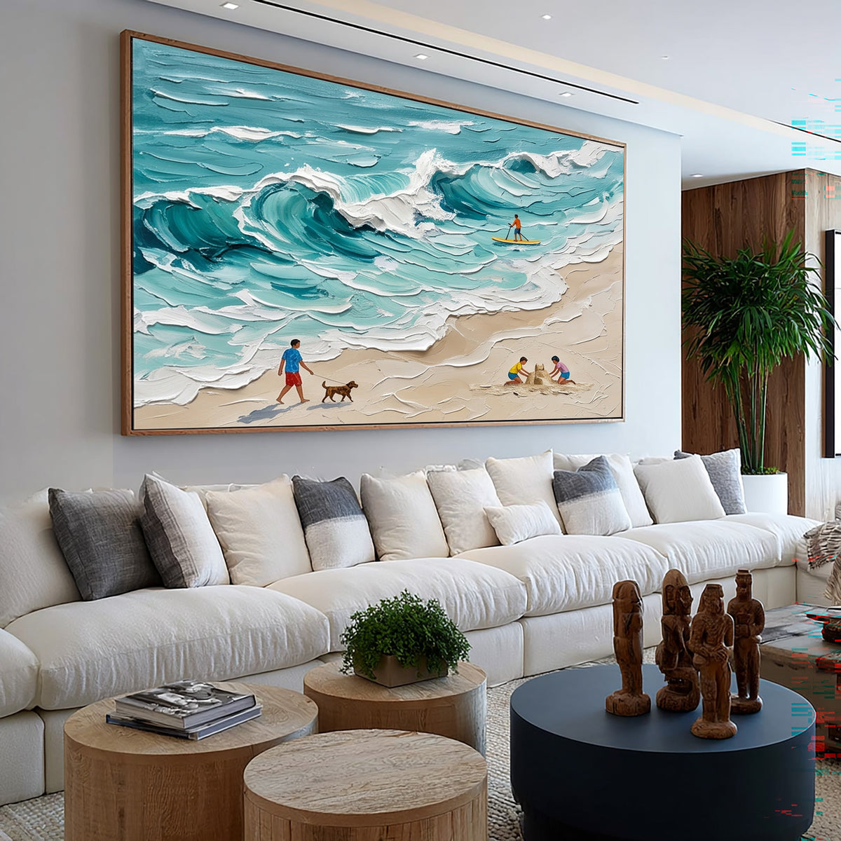 Large Textured Beach Painting Hand Painted Ocean Wave Coastal Wall Art