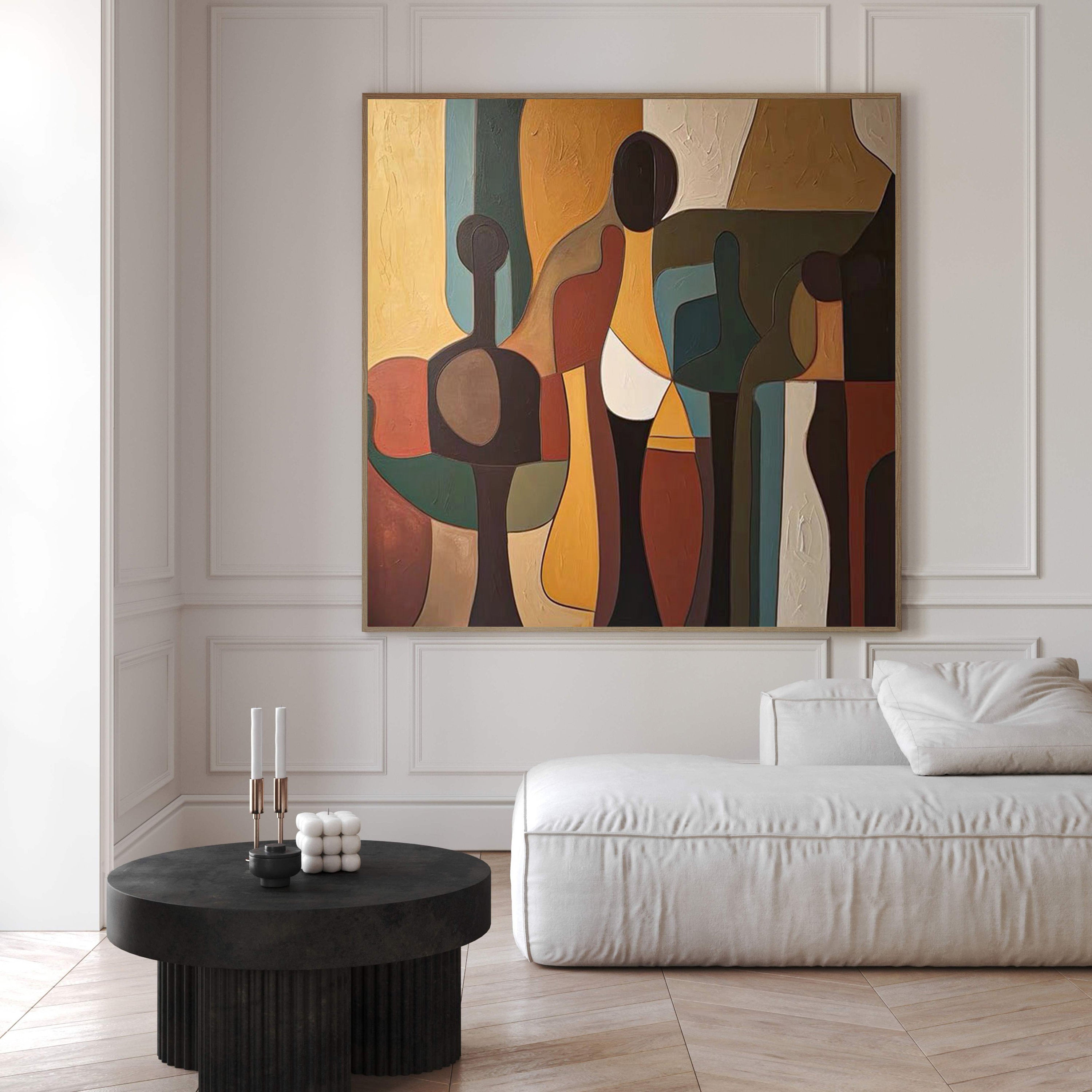 Square Cubist Inspired Figures, Textured Earth Palette #BGA 222