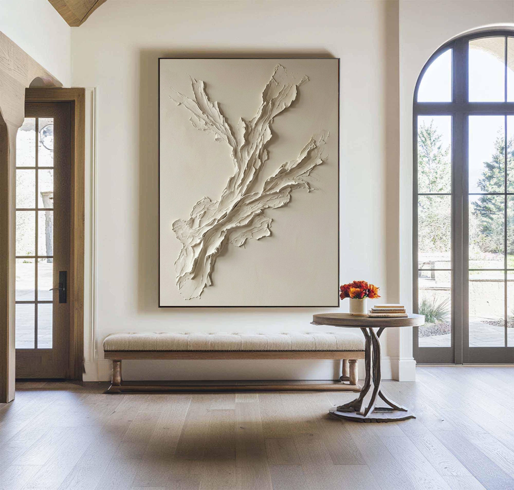 Large Handmade Oil Painting with Abstract Organic Relief Texture Design