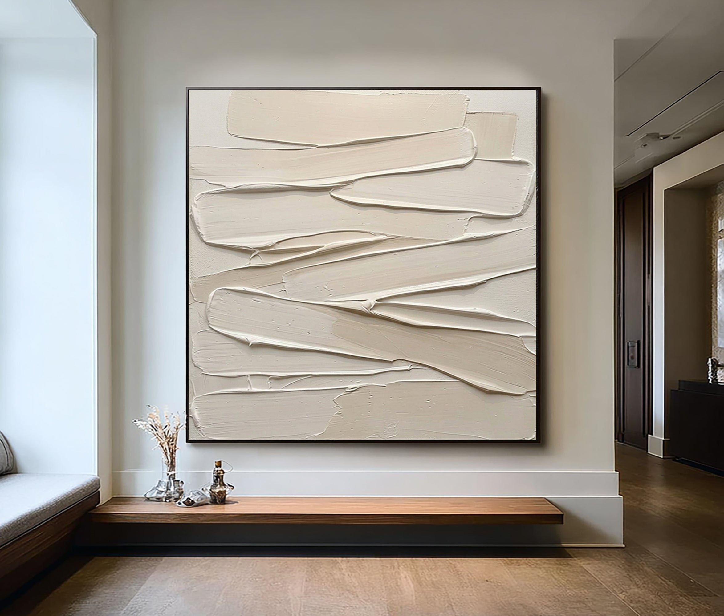 Large Textured Neutral Wall Art Hand Painted Sculptural Canvas