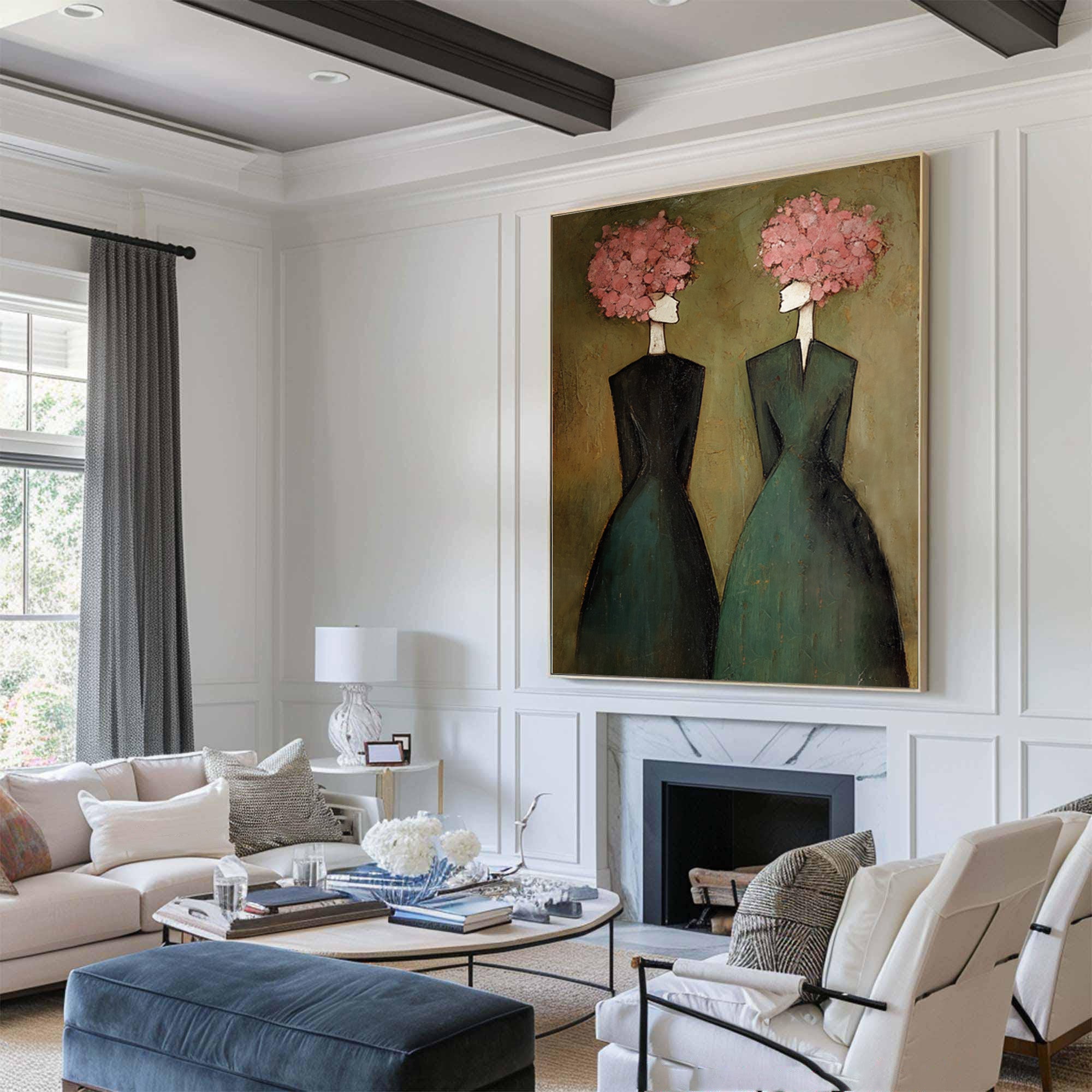 Large Elegant Figurative Oil Painting on Canvas – Contemporary Pink Portrait Wall Art #WAC 034