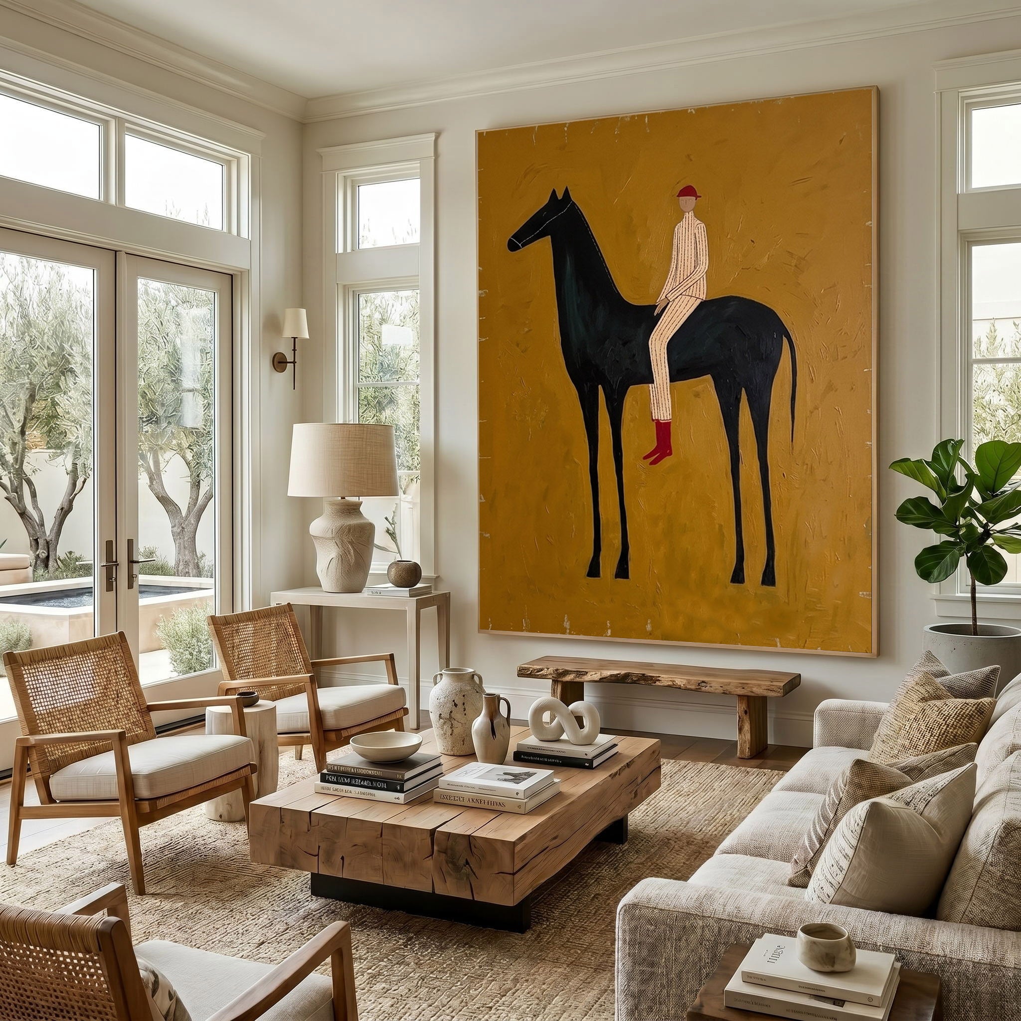 Large Cowboy Horse Wall Art Minimalist Western Oil Painting Ranch Style Decor