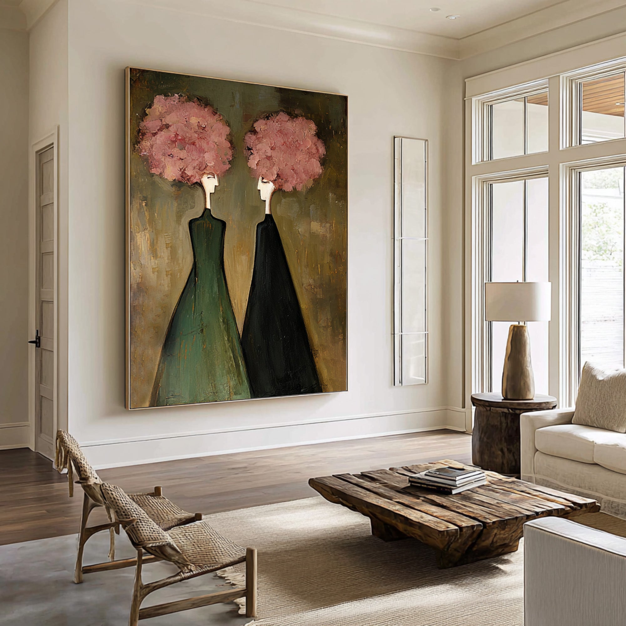 Large Modern Figurative Oil Painting on Canvas – Elegant Pink Portrait Wall Art #WAC 033