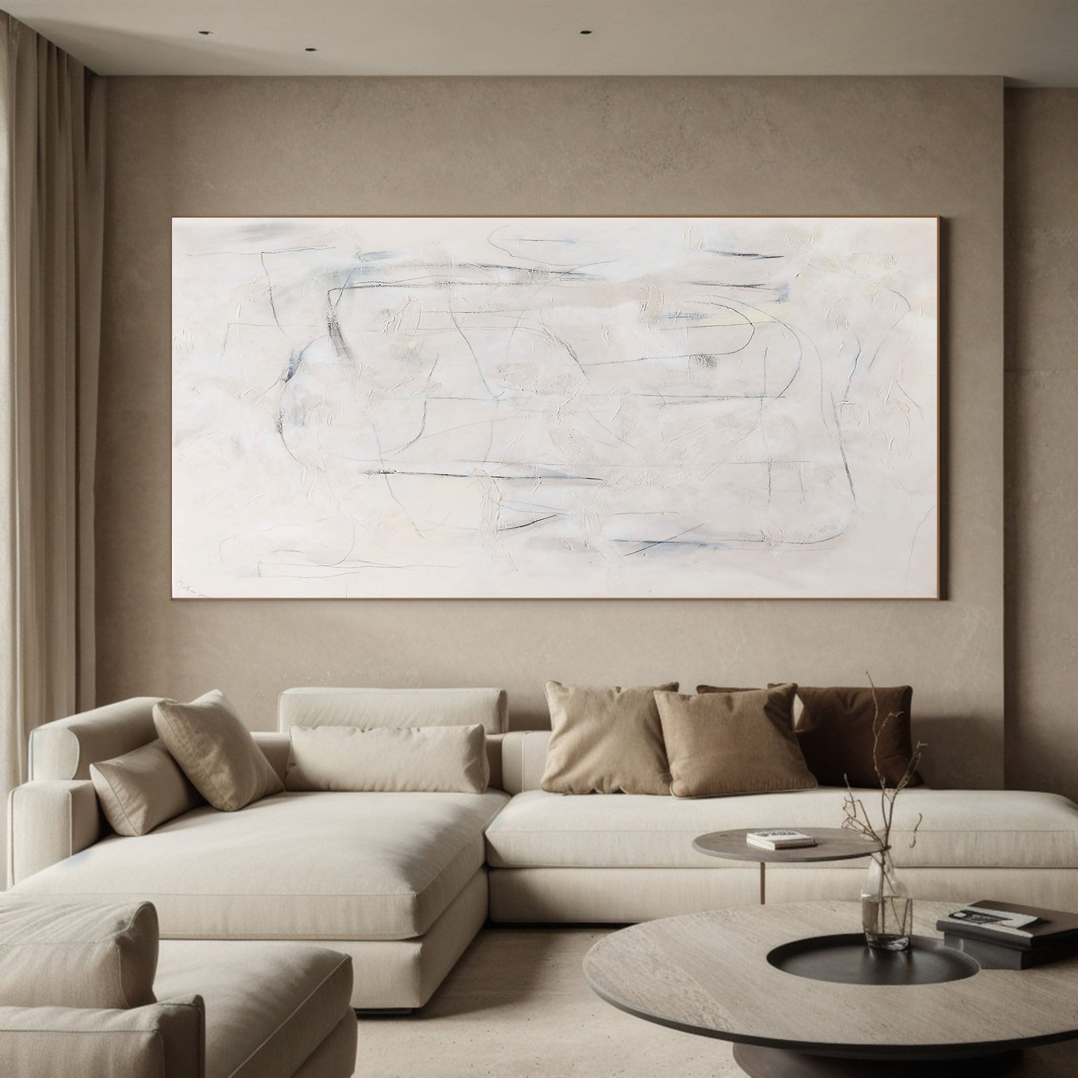 Delicate Line Abstraction on Beige, Minimalist Wall Art #BGA 118