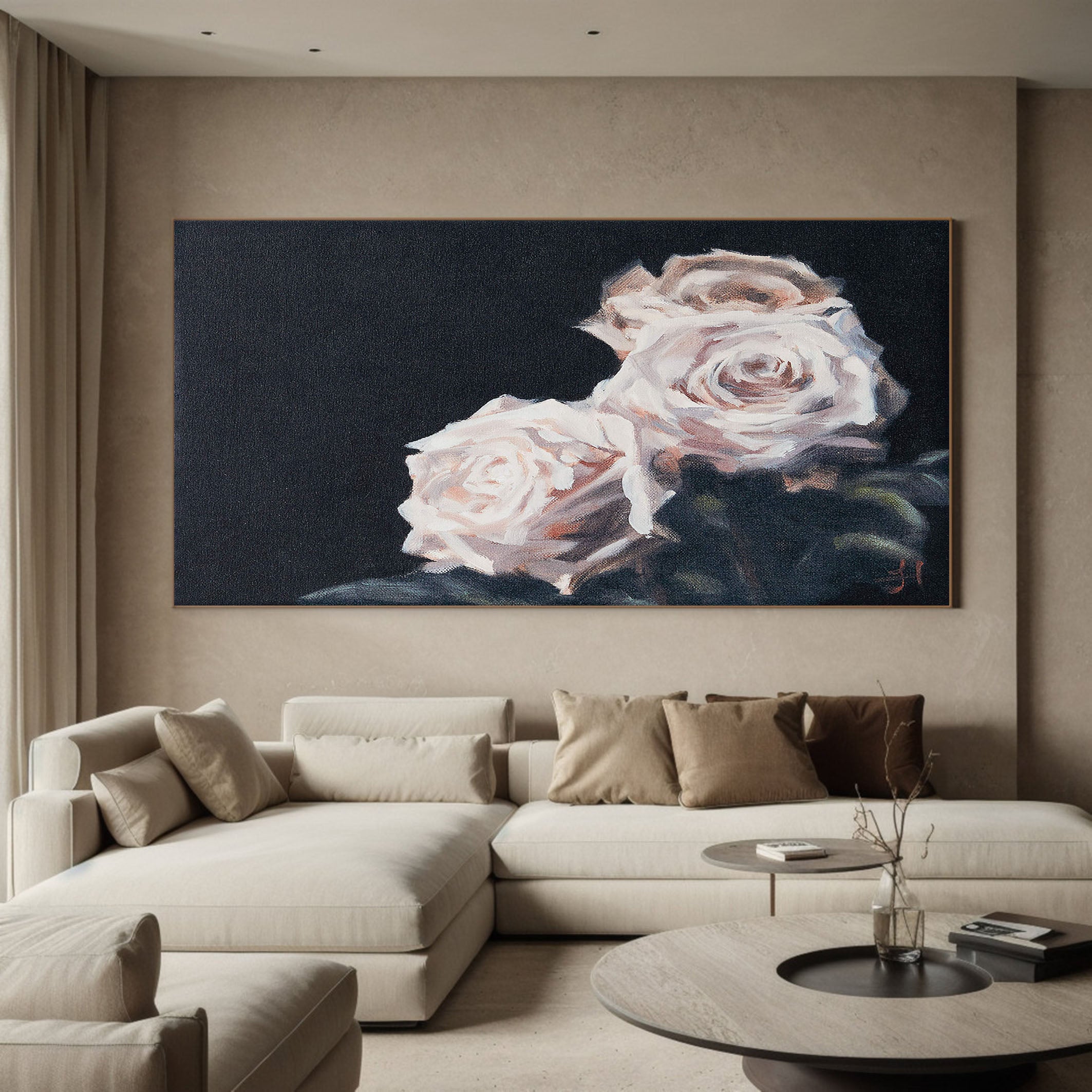 Delicate Rose Blooms In Dark, Contemporary Wall Art #BGA 120