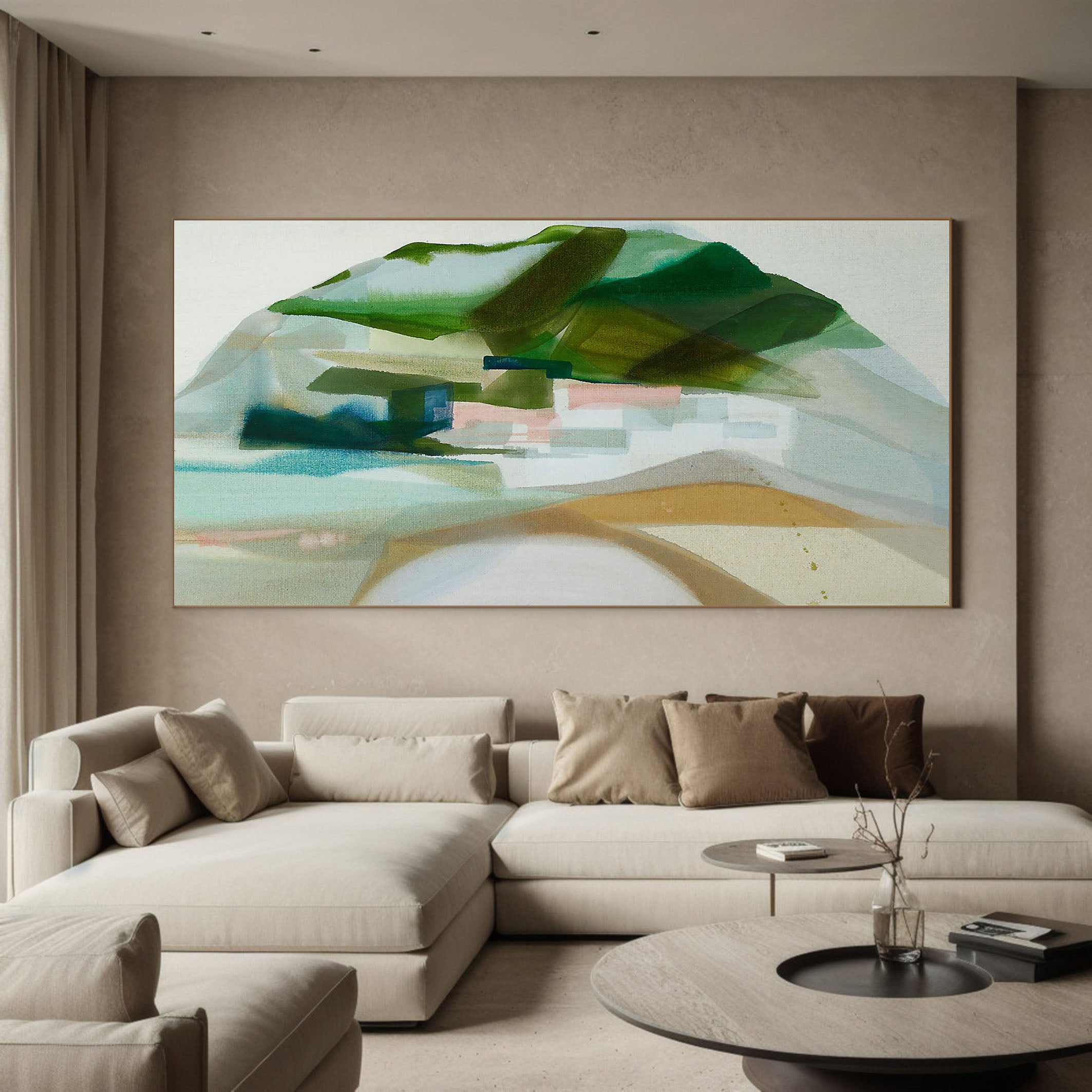 Soft Color Landscape with Central Hill, Contemporary Wall Art #BGA 116