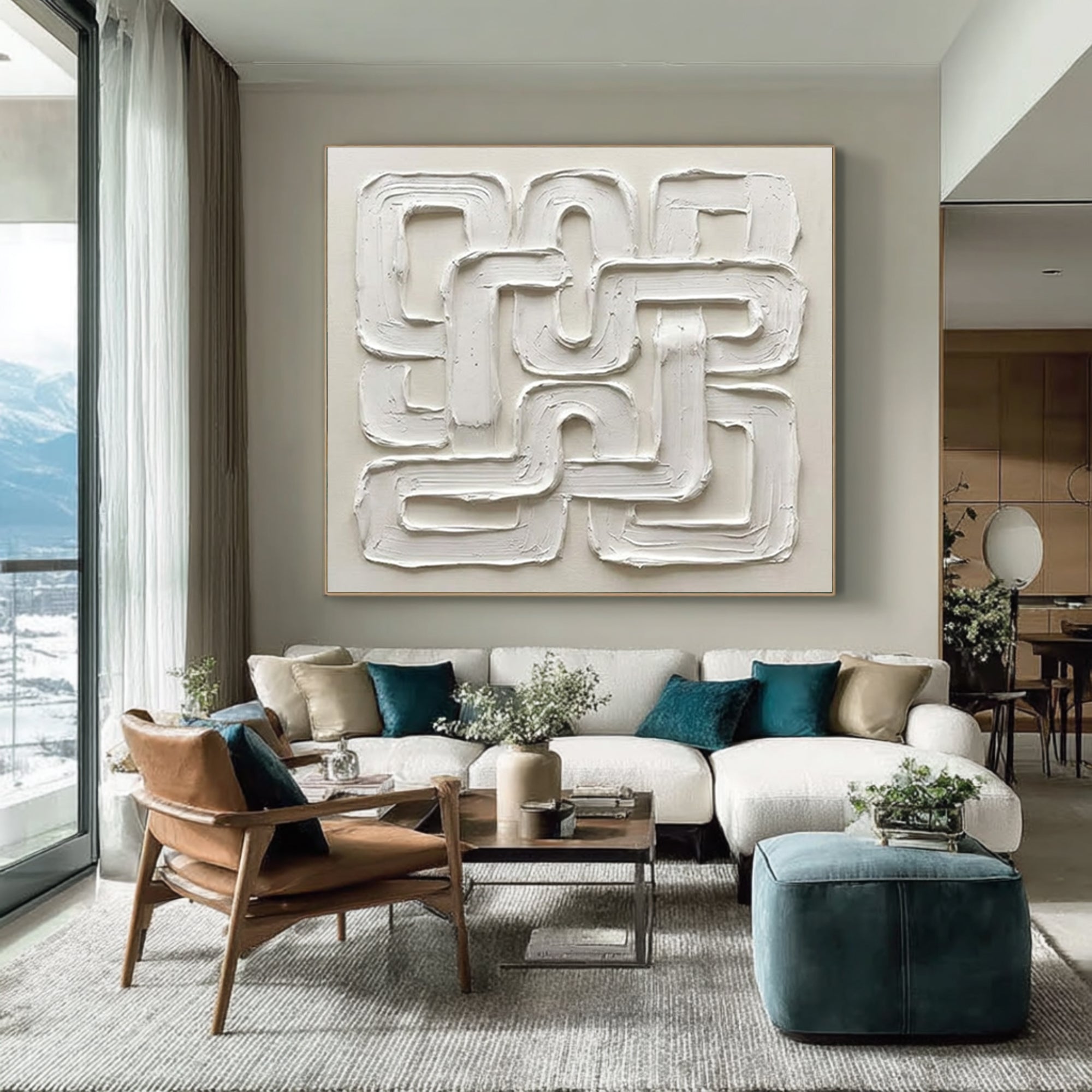 Large Continuous Line Wall Art Contemporary Neutral Textured Painting