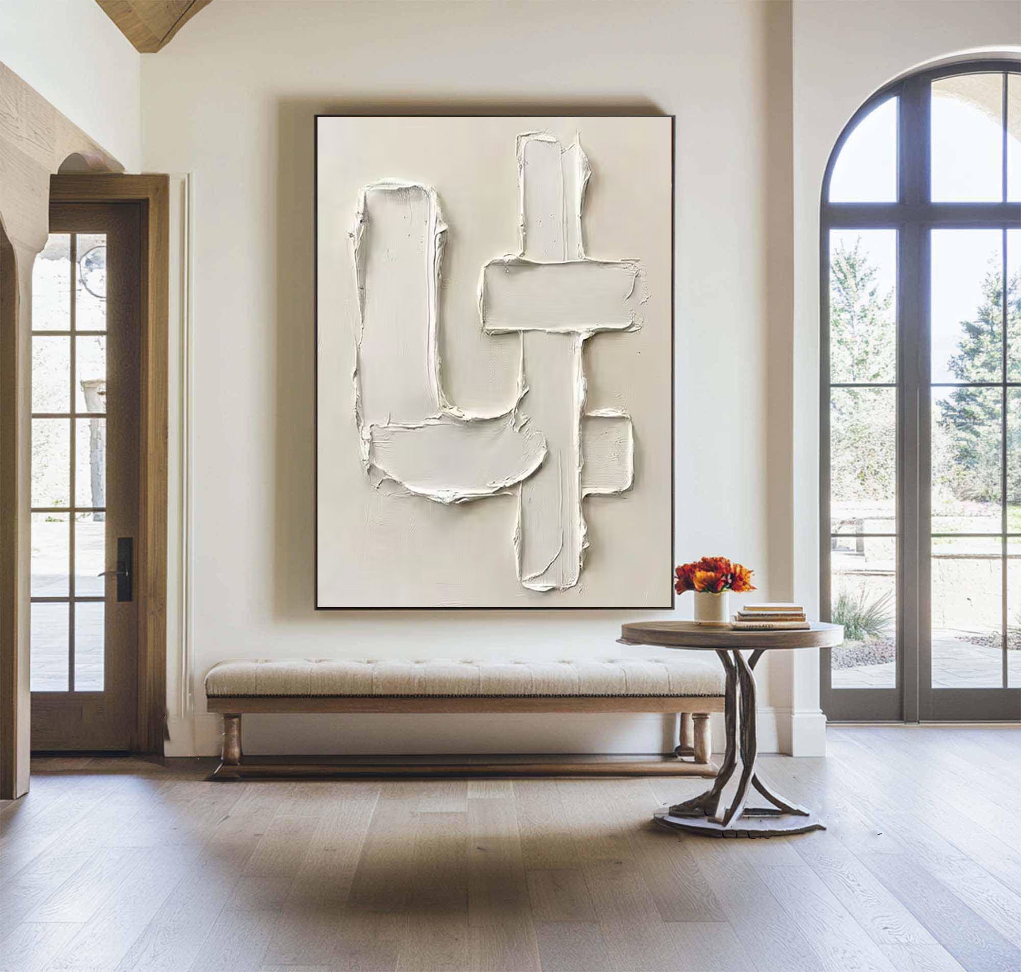 Large Neutral Textured Oil Painting for Elegant Modern Interiors