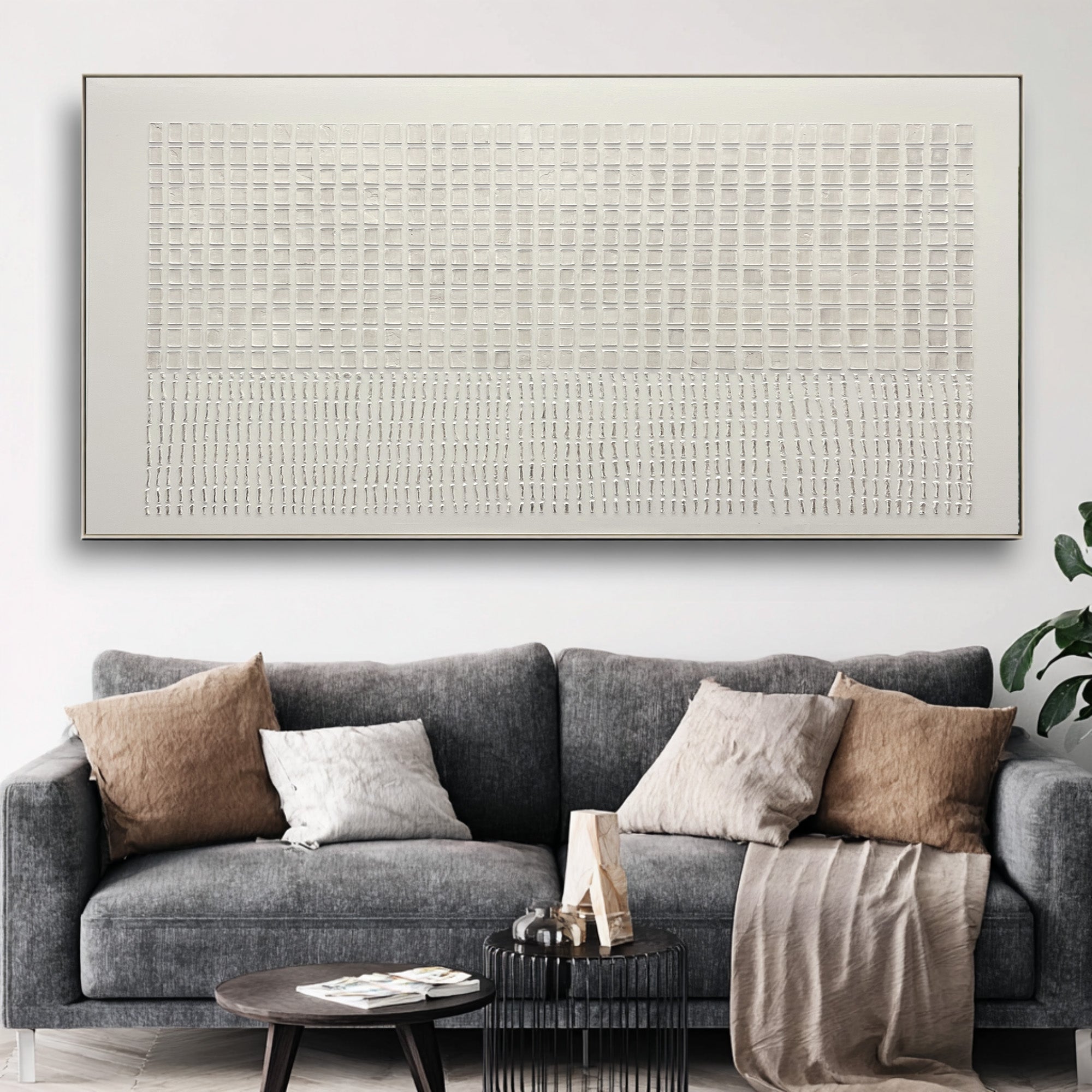 Large Modern Abstract Oil Painting, Beige Textured Statement Wall Art for Living Room #WAC 023