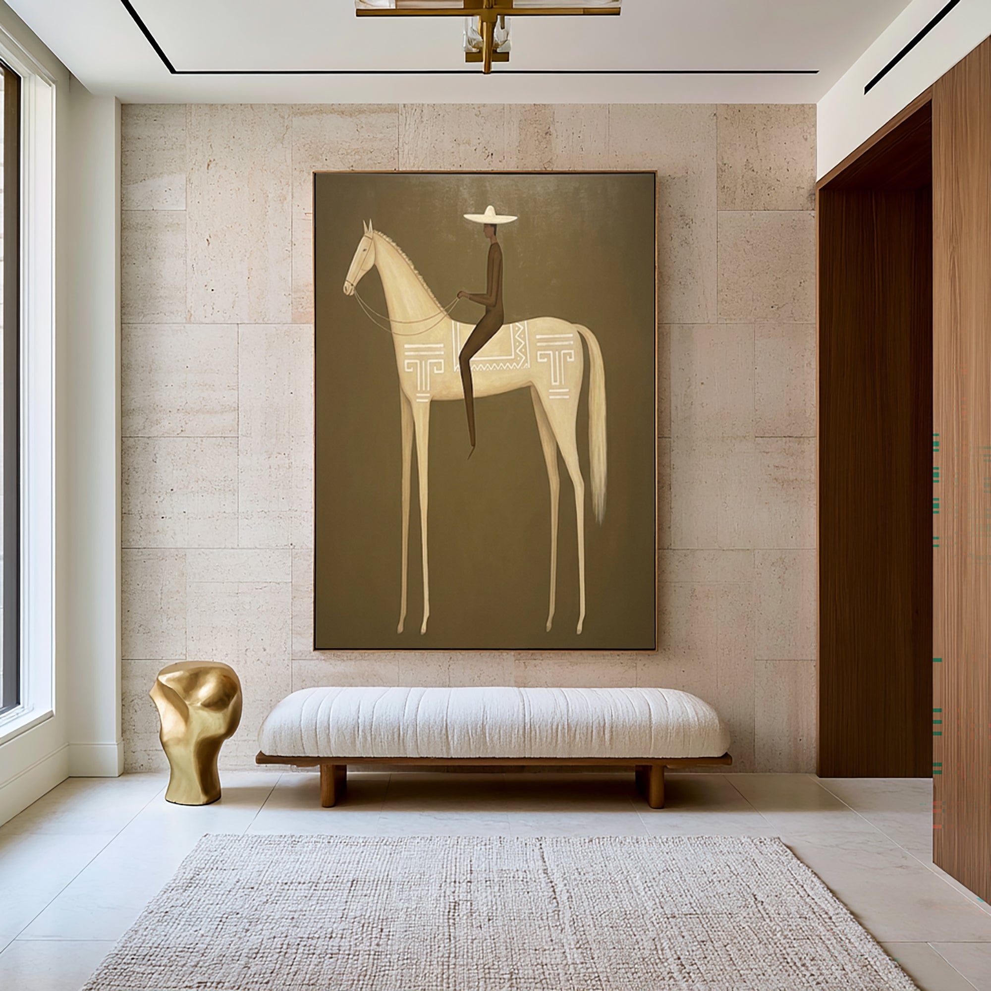 Large Modern Horse Rider Wall Art Equestrian Oil Painting Cowboy Cowgirl Inspired Vintage Americana Western Artwork Contemporary Home Decor