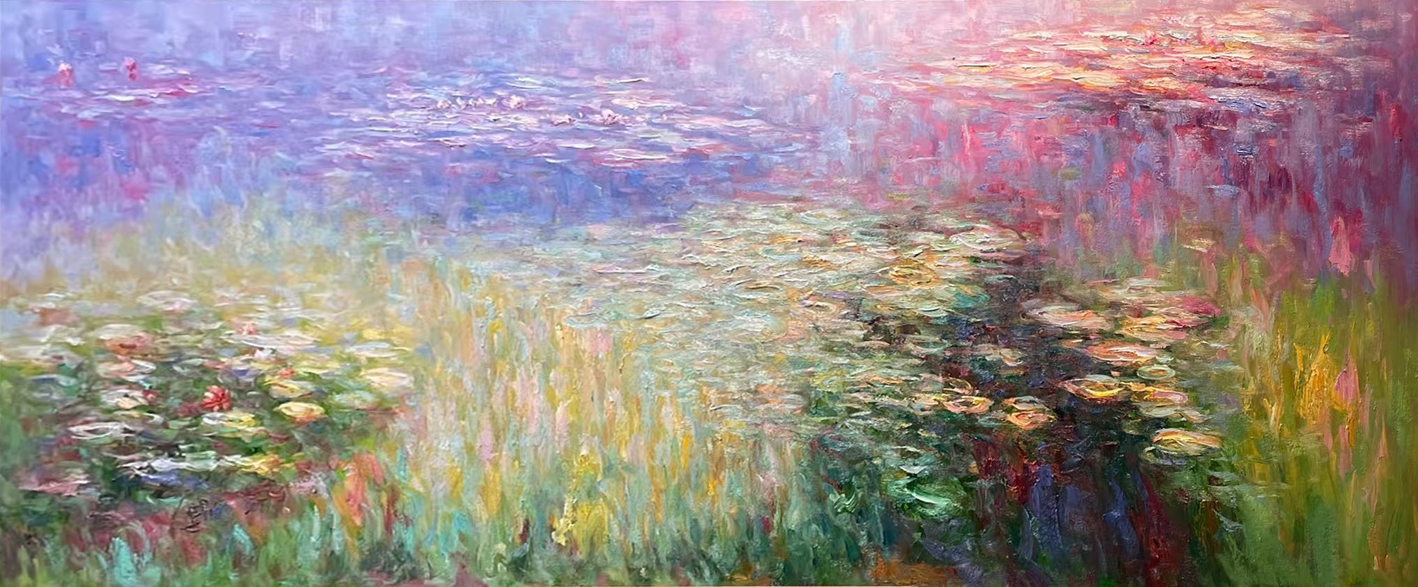 Monet Style Water Lilies, Horizontal Impressionist Wall Art #BGA 167