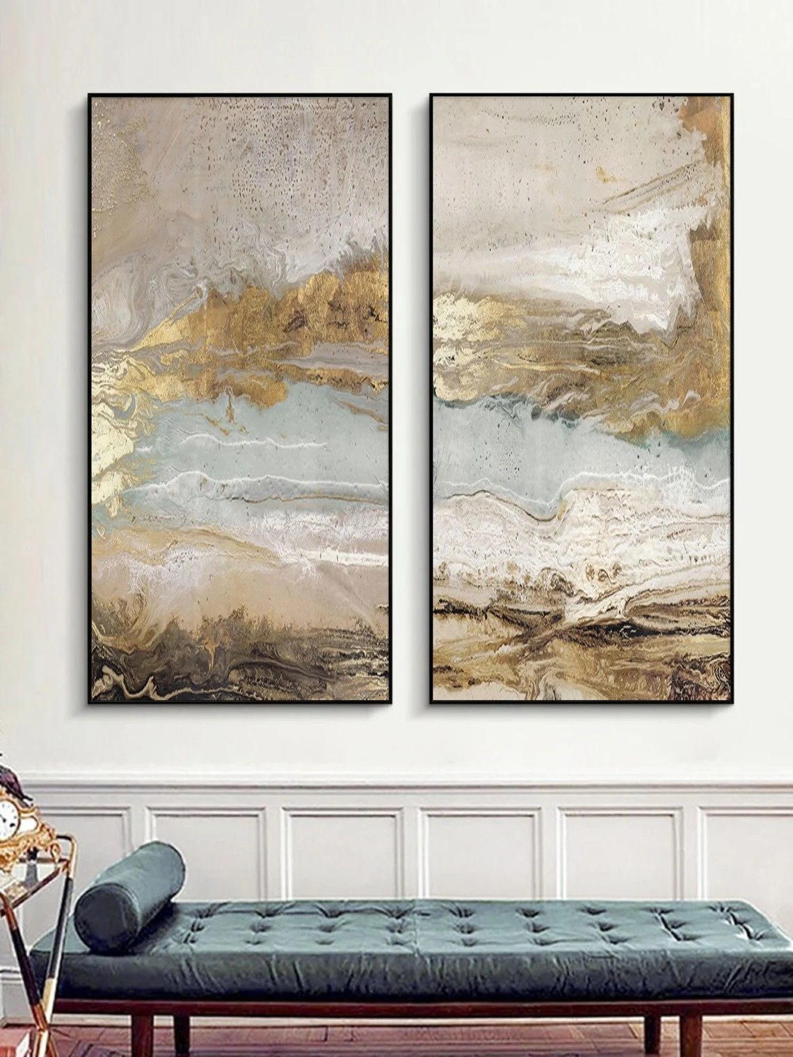 Neutral Abstract Landscape Set, Gold Textured Art #BGA 162