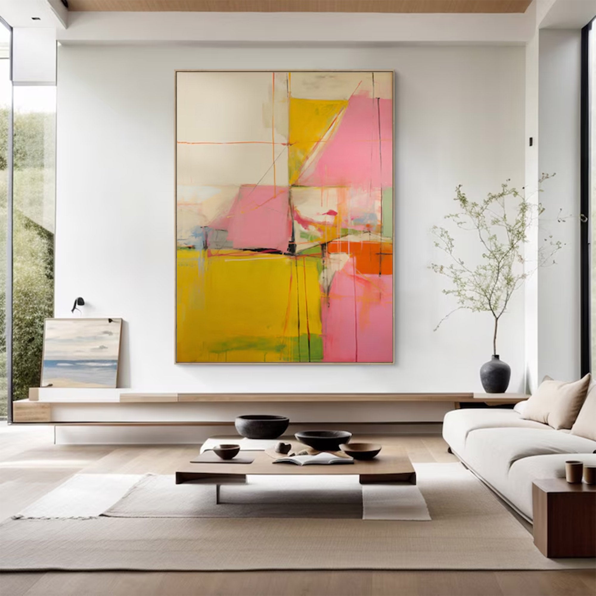 Large Pink Yellow Abstract Canvas | MuroArt #WG 097