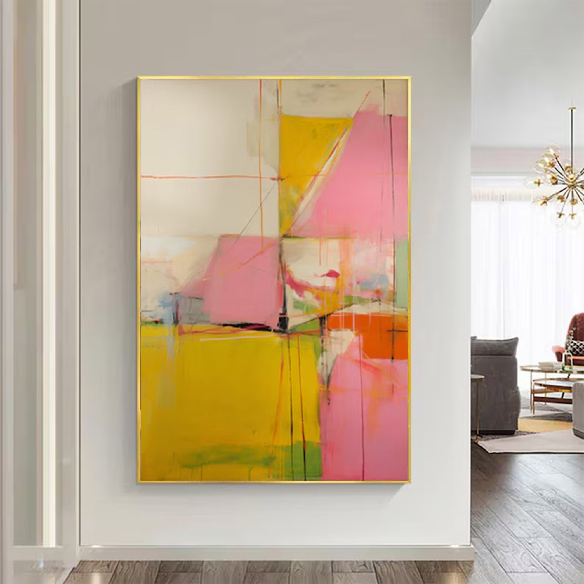 Large Pink Yellow Abstract Canvas | MuroArt #WG 097
