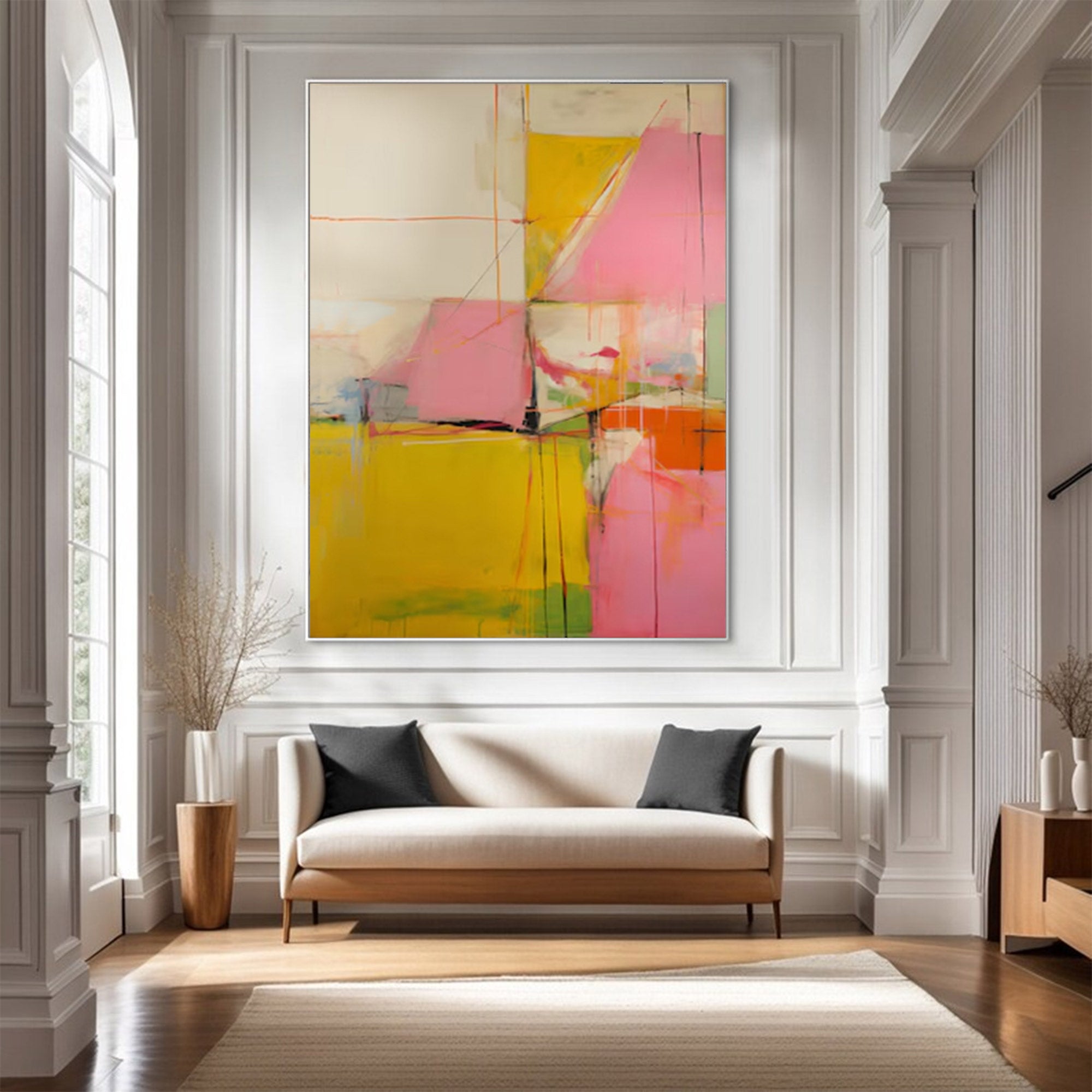 Large Pink Yellow Abstract Canvas | MuroArt #WG 097