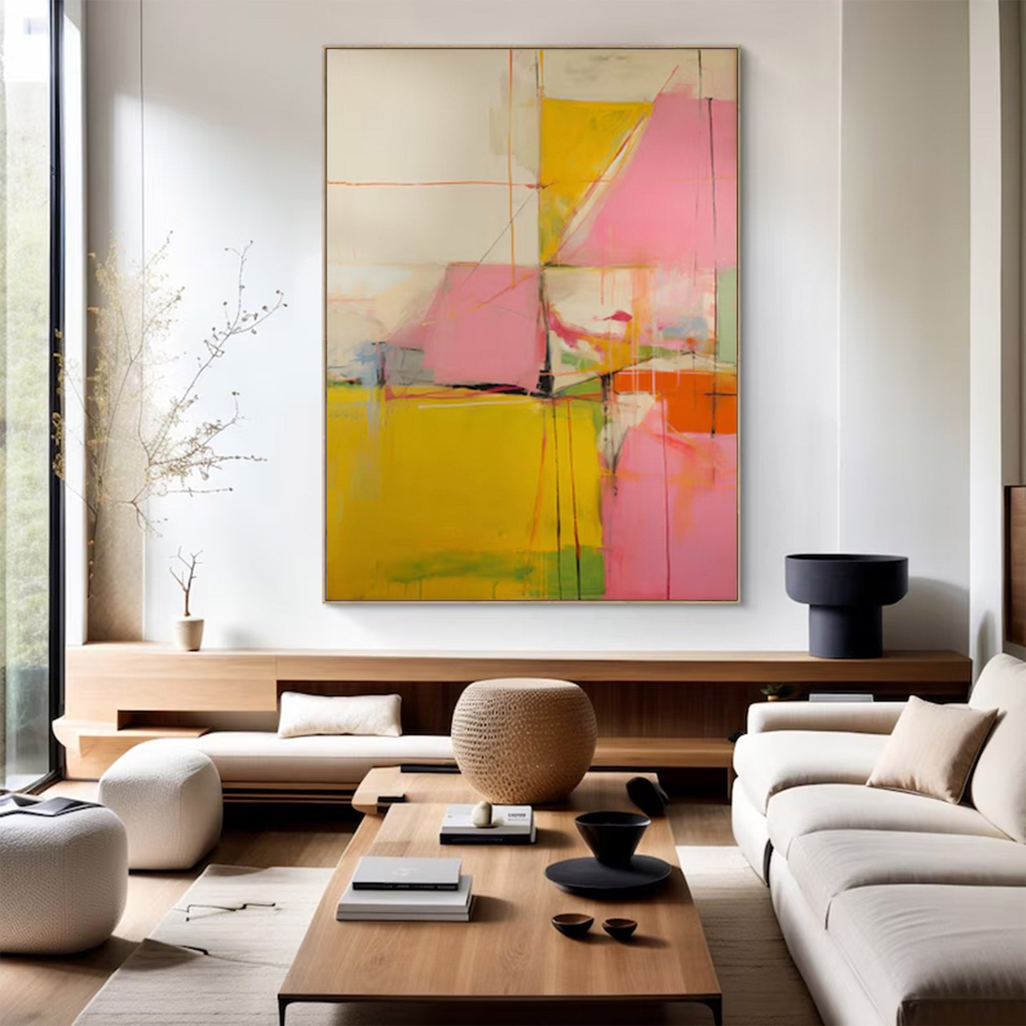 Large Pink Yellow Abstract Canvas | MuroArt #WG 097