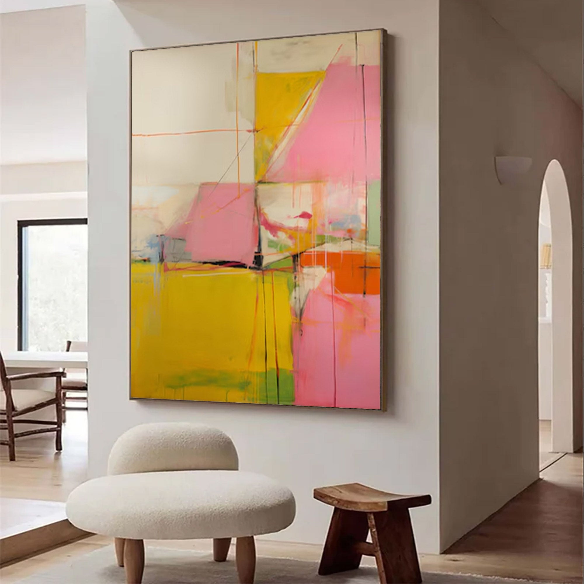 Large Pink Yellow Abstract Canvas | MuroArt #WG 097