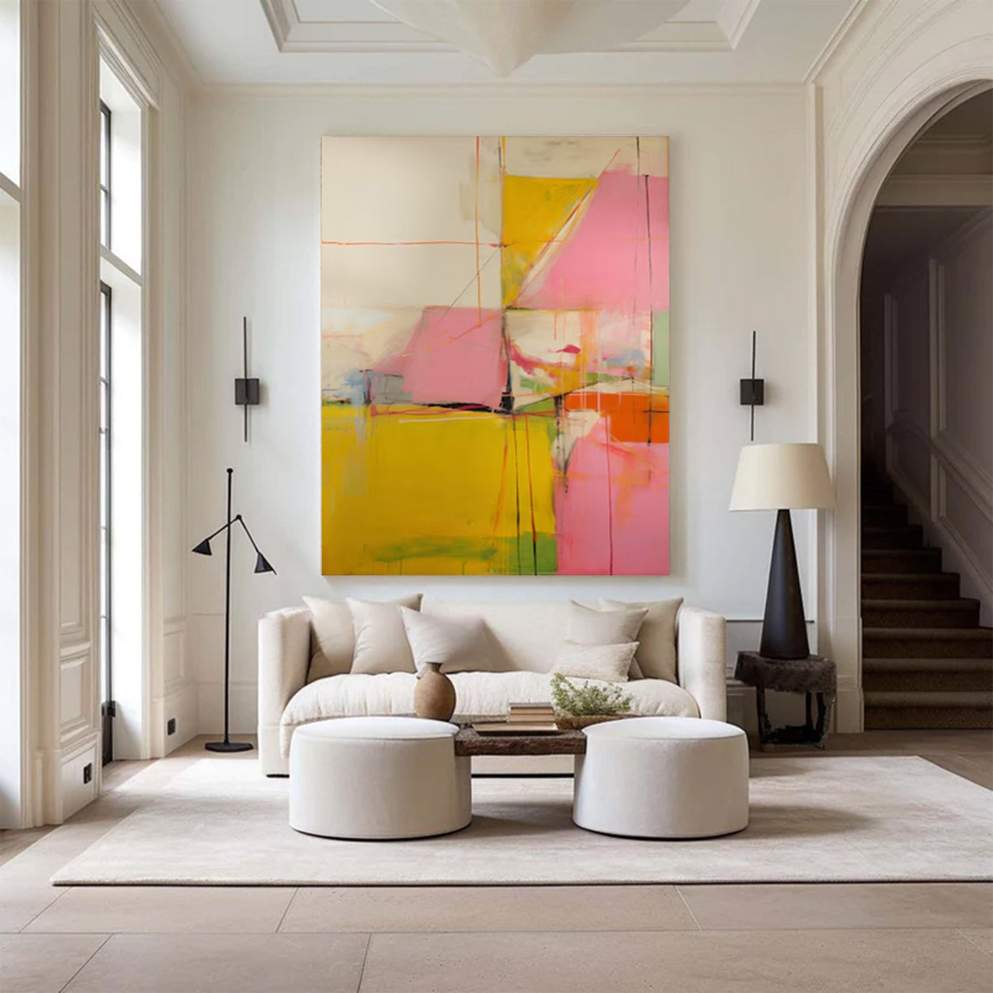 Large Pink Yellow Abstract Canvas | MuroArt #WG 097