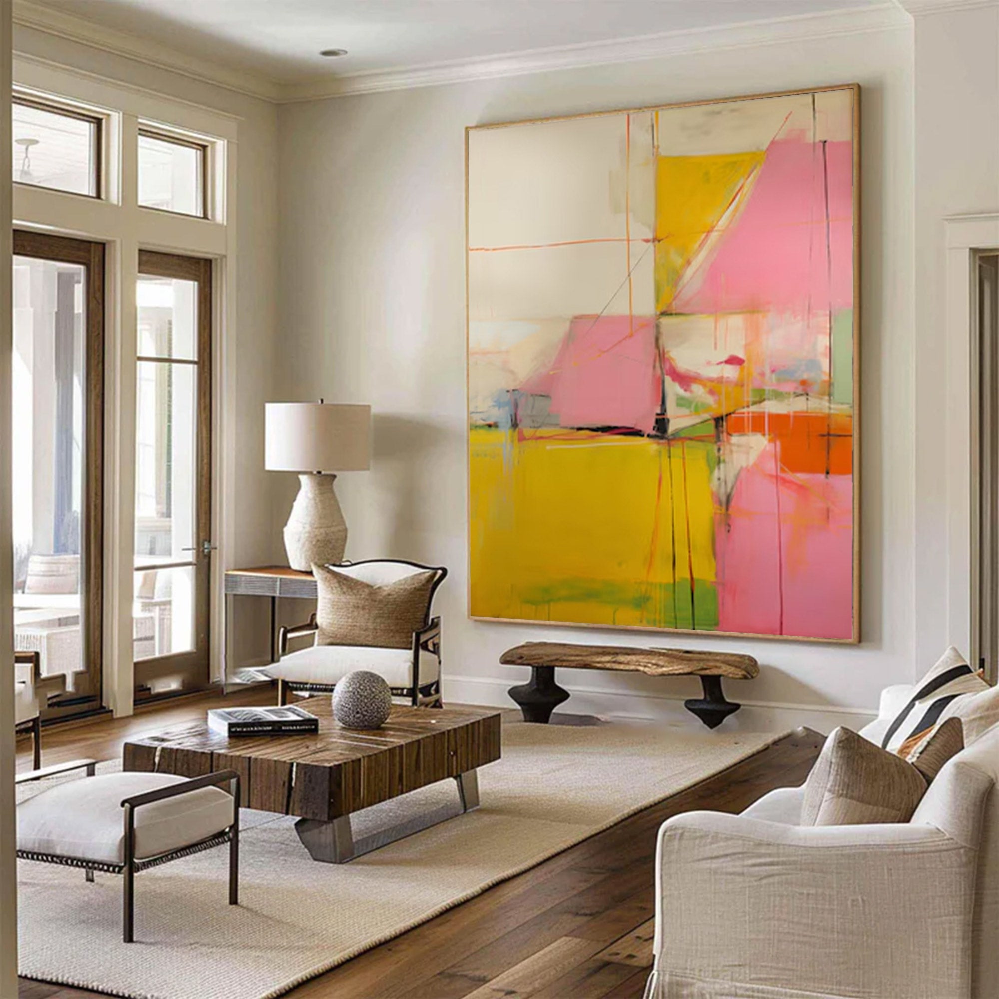 Large Pink Yellow Abstract Canvas | MuroArt #WG 097