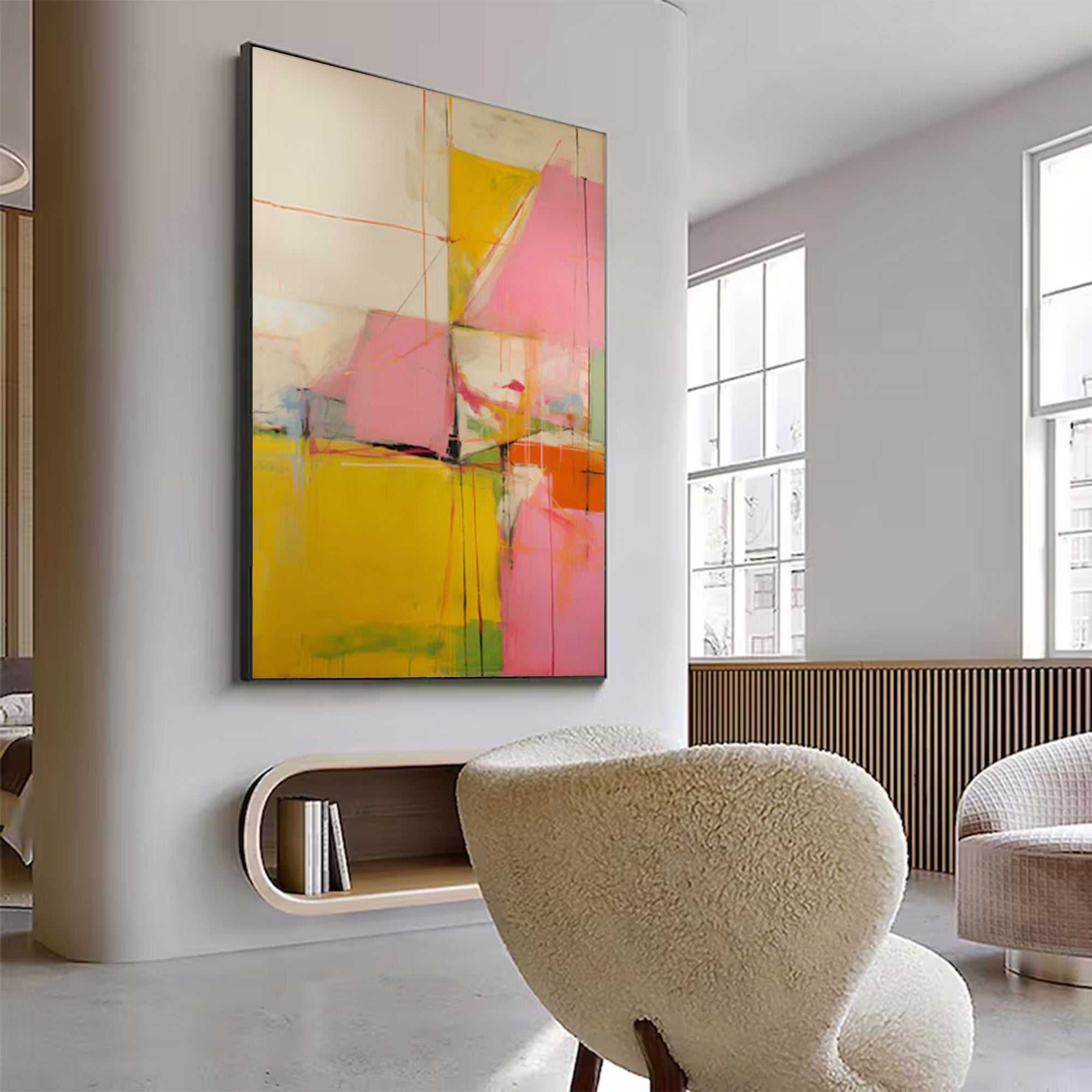 Large Pink Yellow Abstract Canvas | MuroArt #WG 097