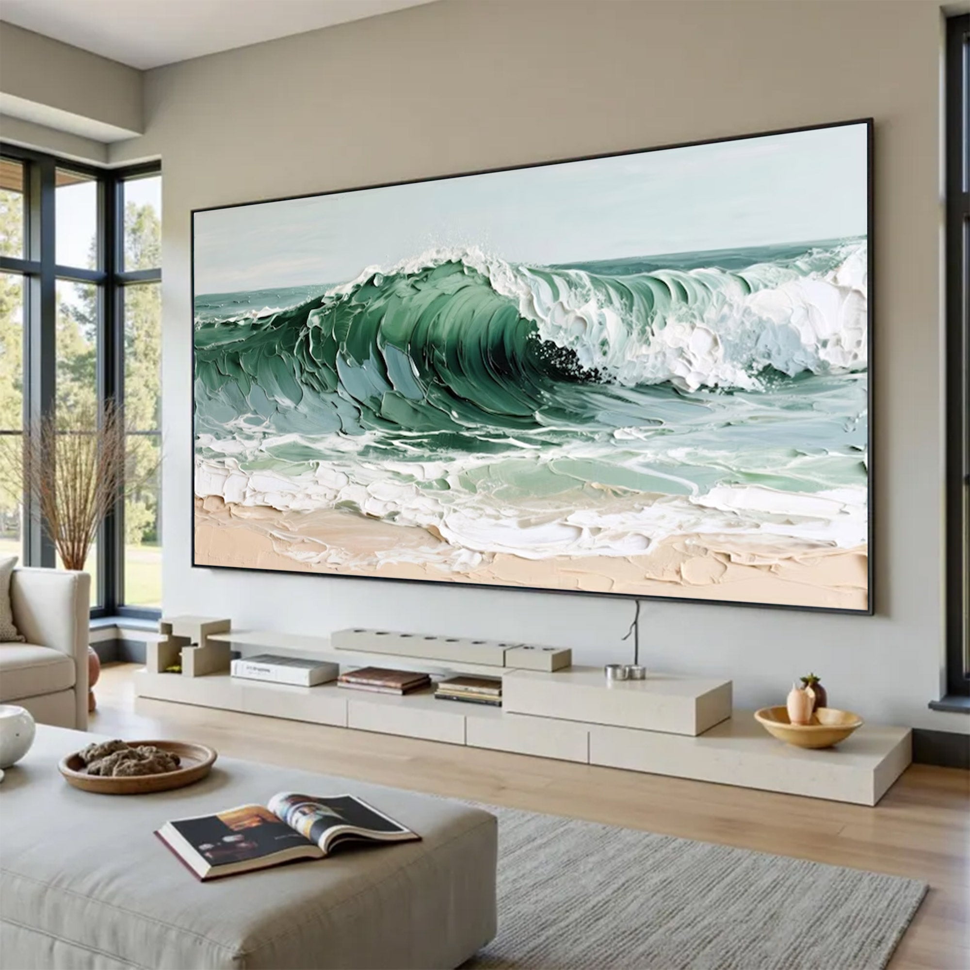 Large Abstract Textured Ocean Canvas | MuroArt #WGA 035