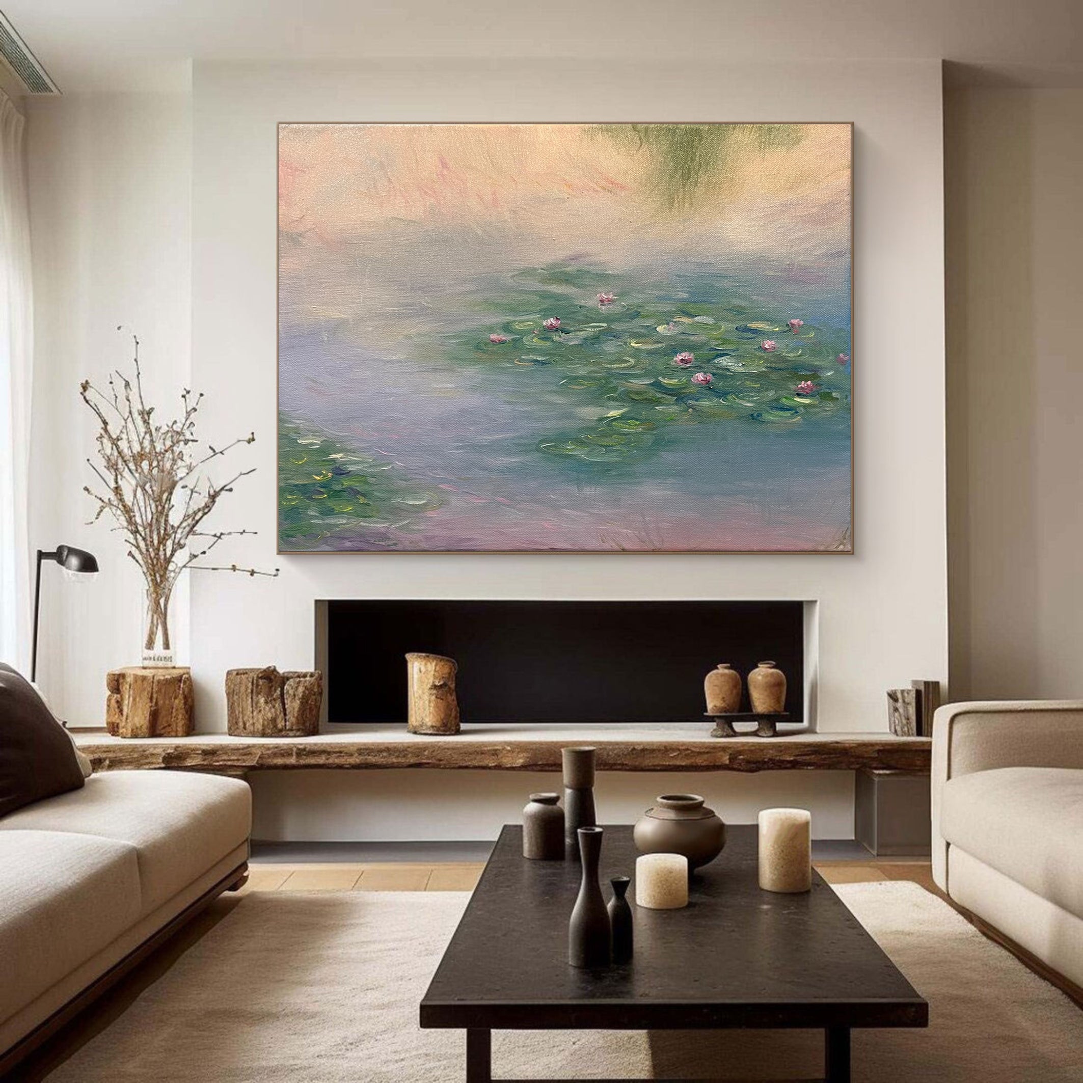 Monet Inspired Lilies, Impressionist Water Art #BGA 184