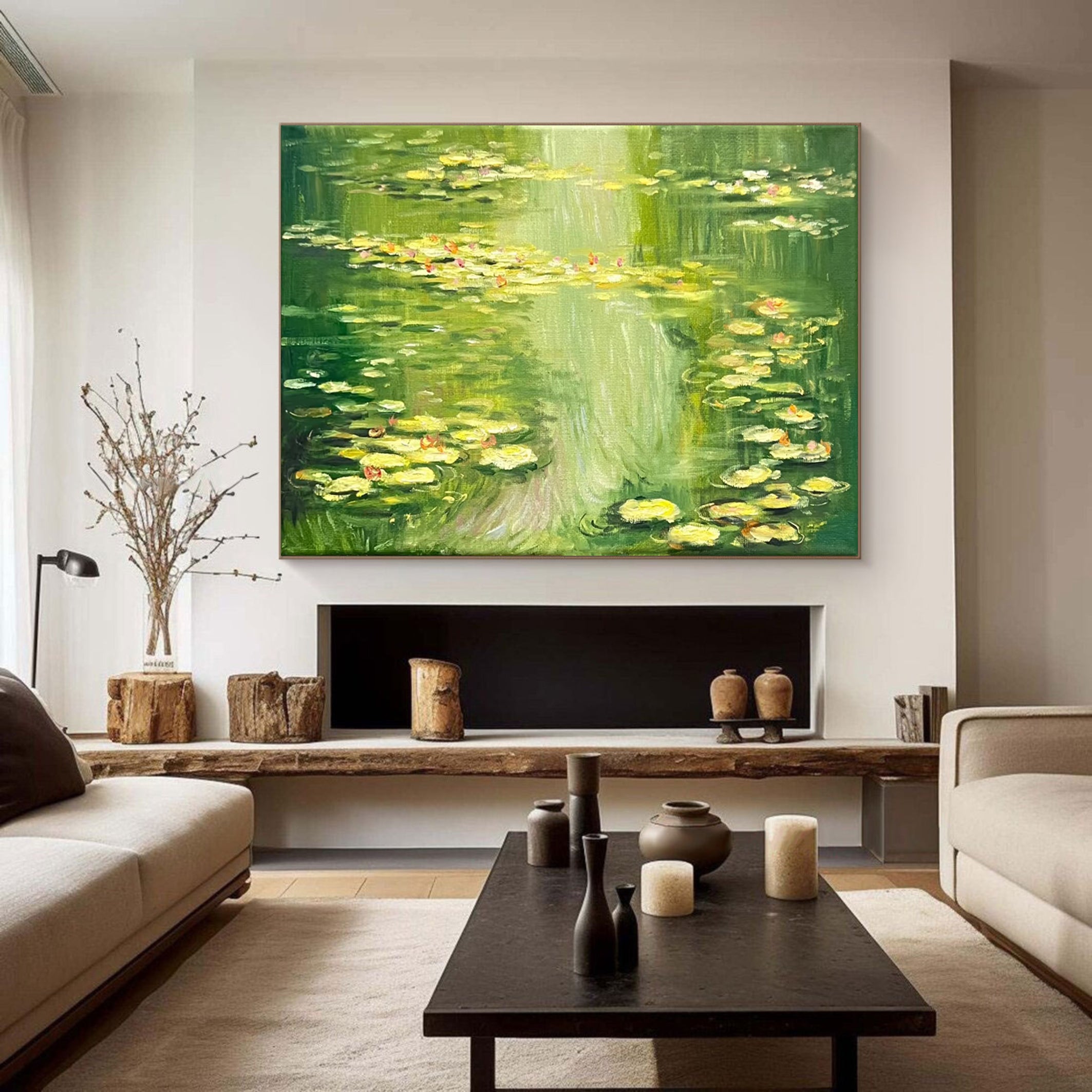 Monet Tribute Lilies, Green Impressionist Scene #BGA 186