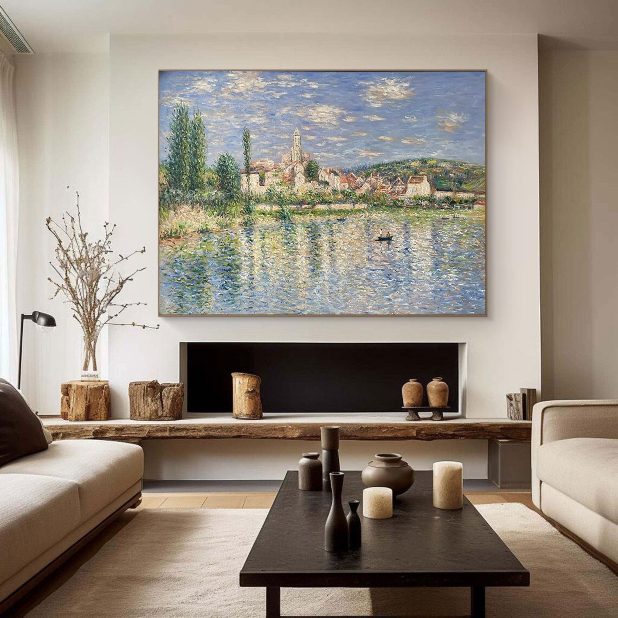 Monet's Vétheuil View: Seine Landscape, Impressionist Art #BGA 192