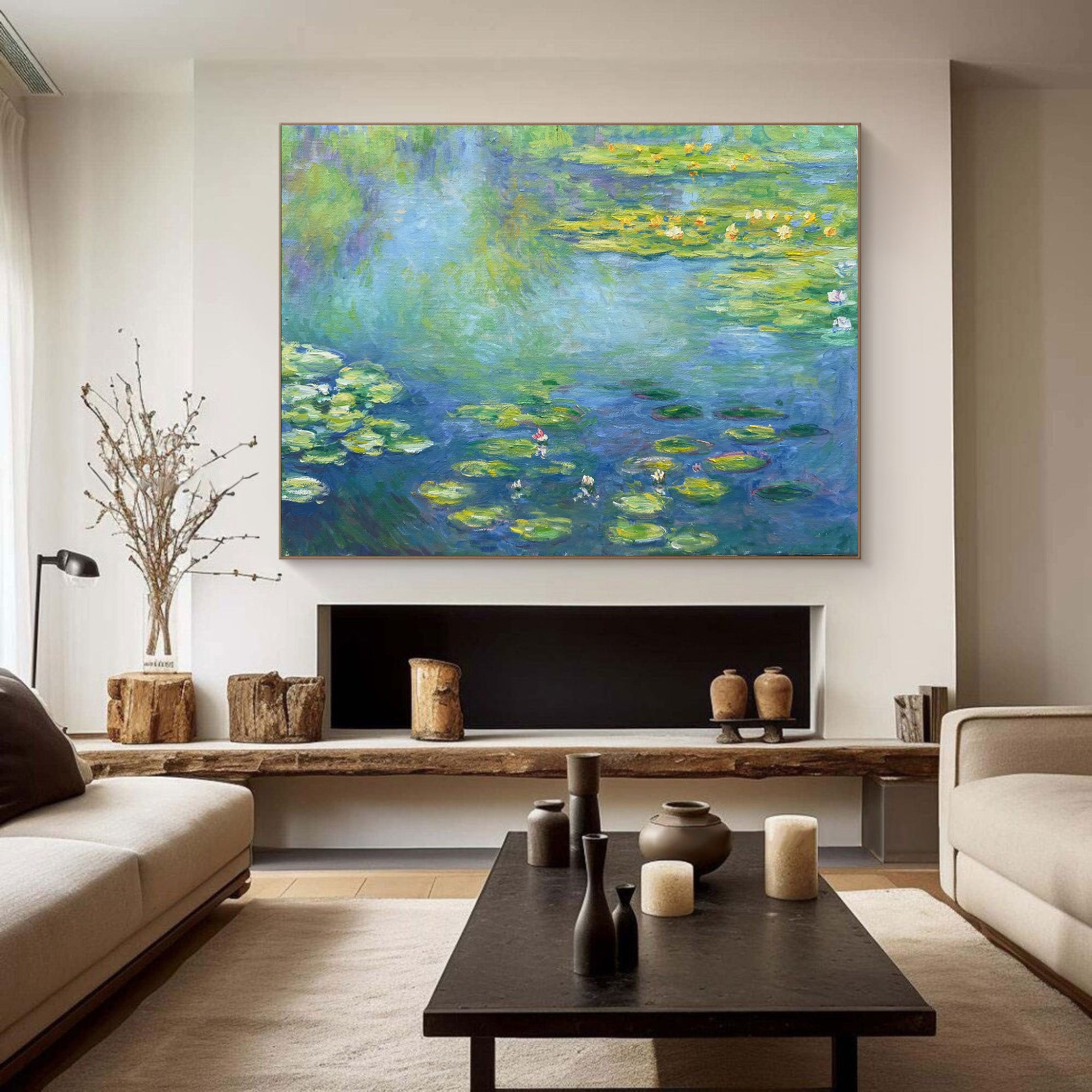 Monet Tribute Lilies, Blue Impressionist Scene #BGA 187