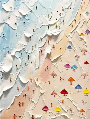 Sandy Shores Canvas Art Dynamic Beach Colorful Painting #CAP 027