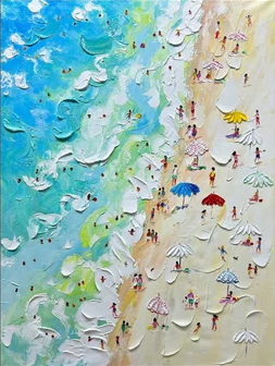 Sandy Shores Canvas Art Dynamic Beach Colorful Painting #CAP 028