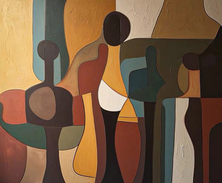 Square Cubist Inspired Figures, Textured Earth Palette #BGA 222