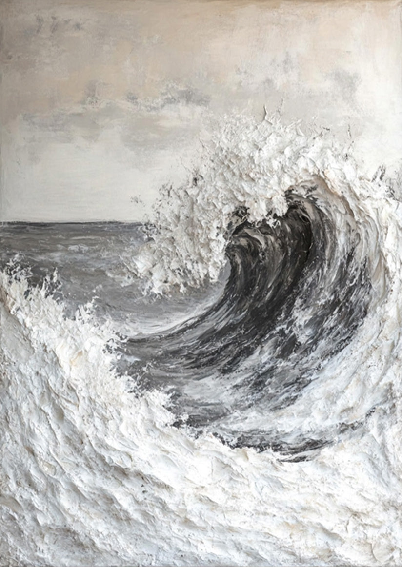 Contemporary Grayscale Ocean Art with Texture Wave #BGA 283