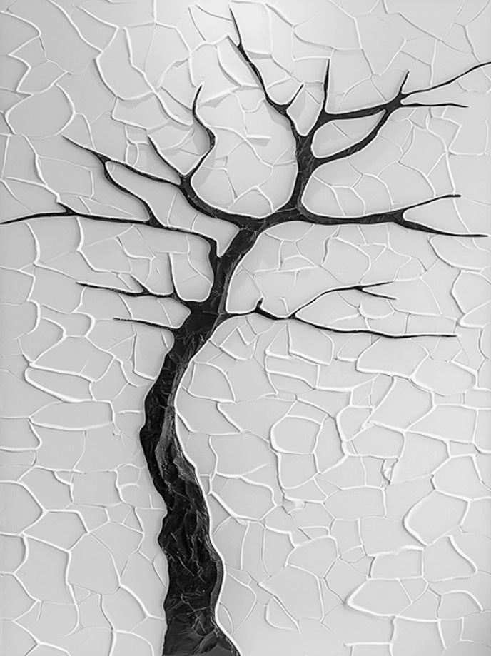 Contemporary Black Tree Silhouette on Textured Neutral Canvas #BGA 285