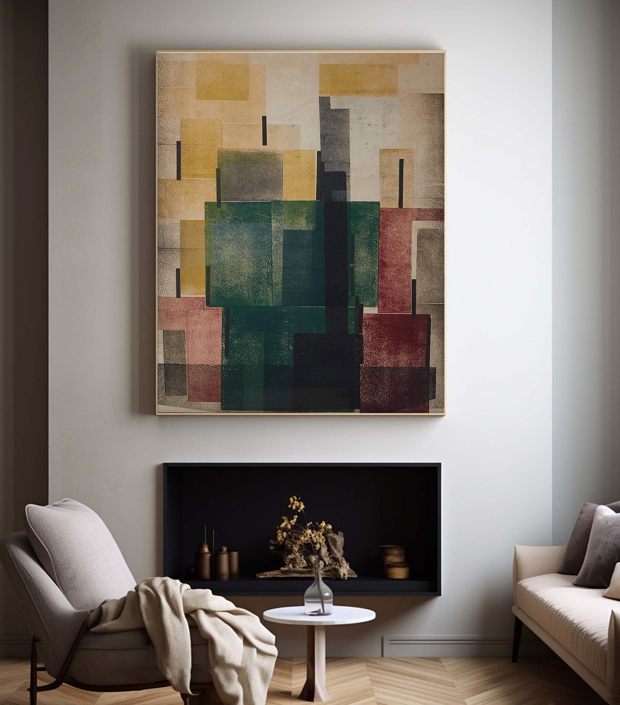 Urban Abstract With Layered Shapes, Contemporary Canvas #BGA 098